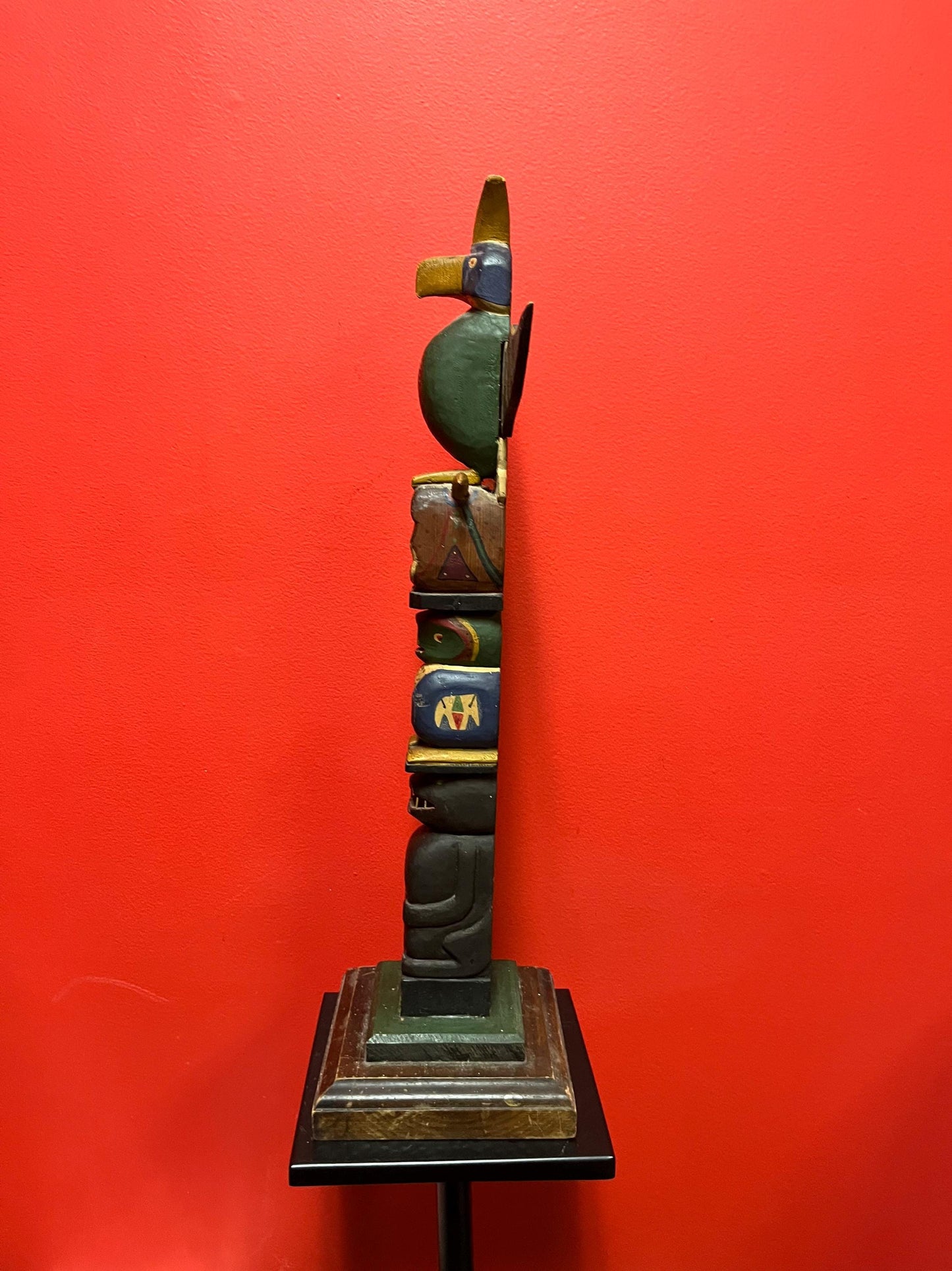 Antique 22 x 9 wide fabulous authentic indigenous first nation Pacific Northwest Coast unsigned polychrome totem pole  the best