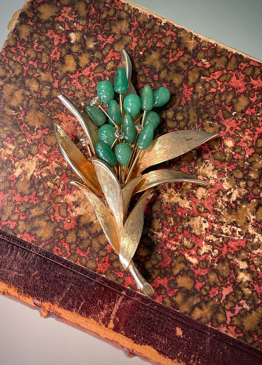 3 inch Jade floral Brooch