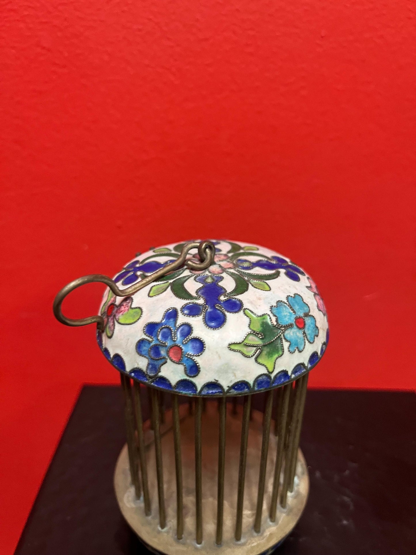 Beautiful antique 7 inch tall Chinese cloisonné birdcage  great condition and great price
