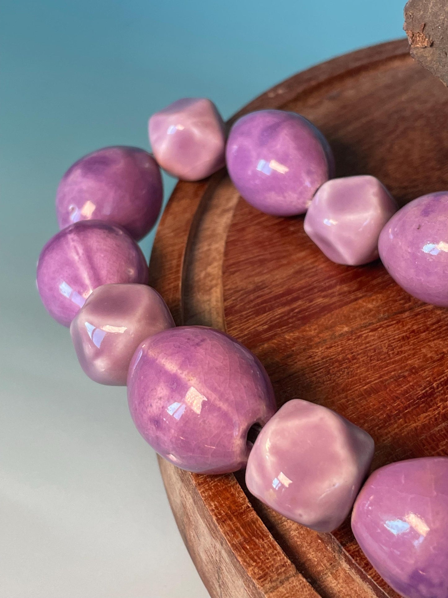 25.5 Unique Pottery Bead Necklace