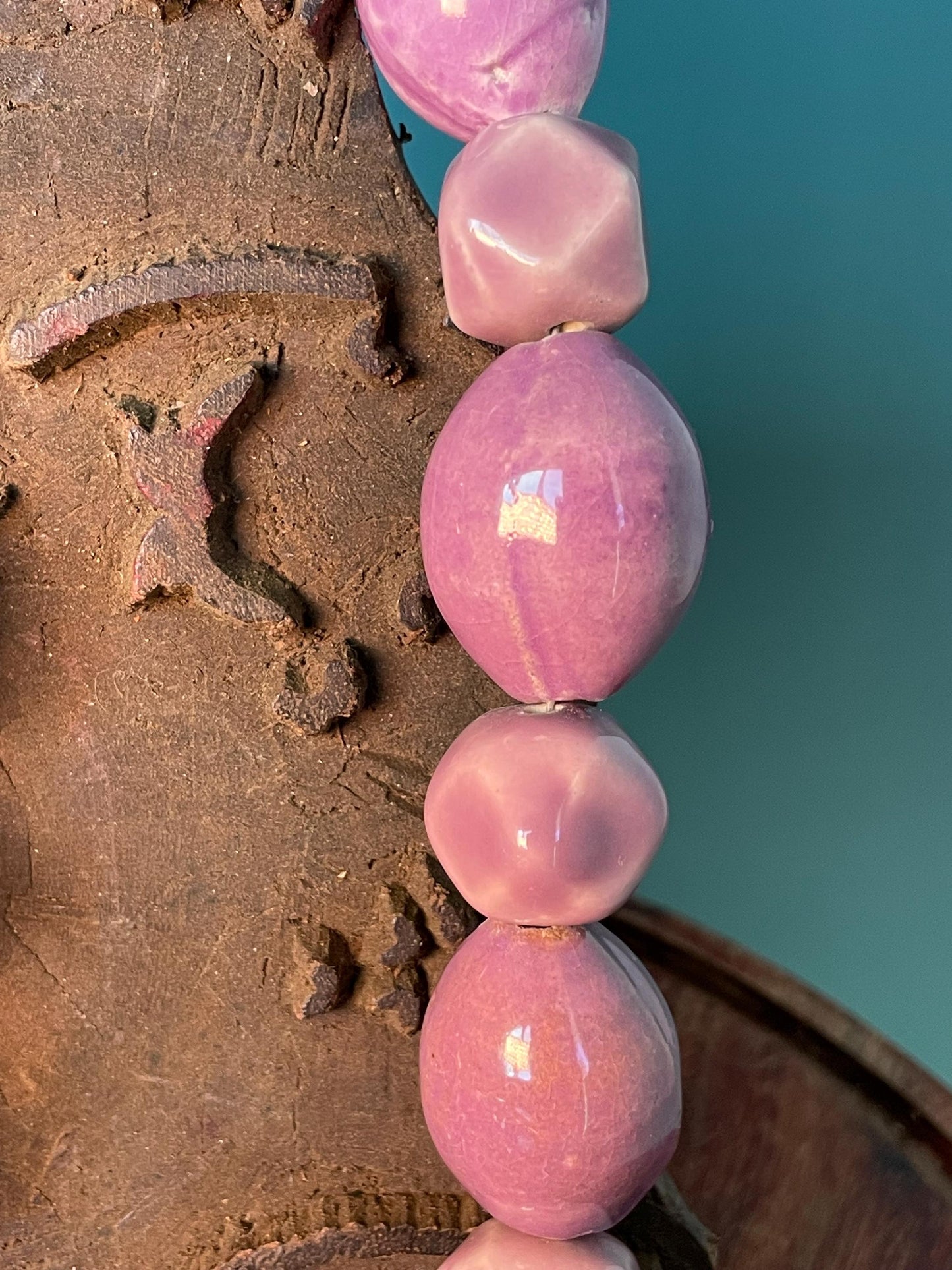 25.5 Unique Pottery Bead Necklace