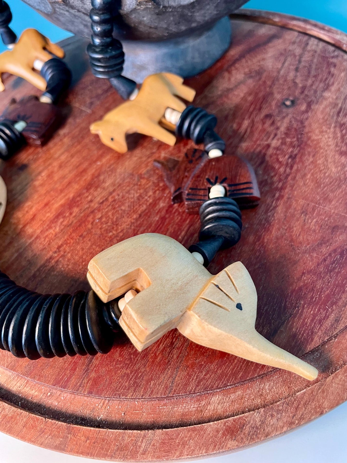 28 inch Wooden Animal Bead Necklace