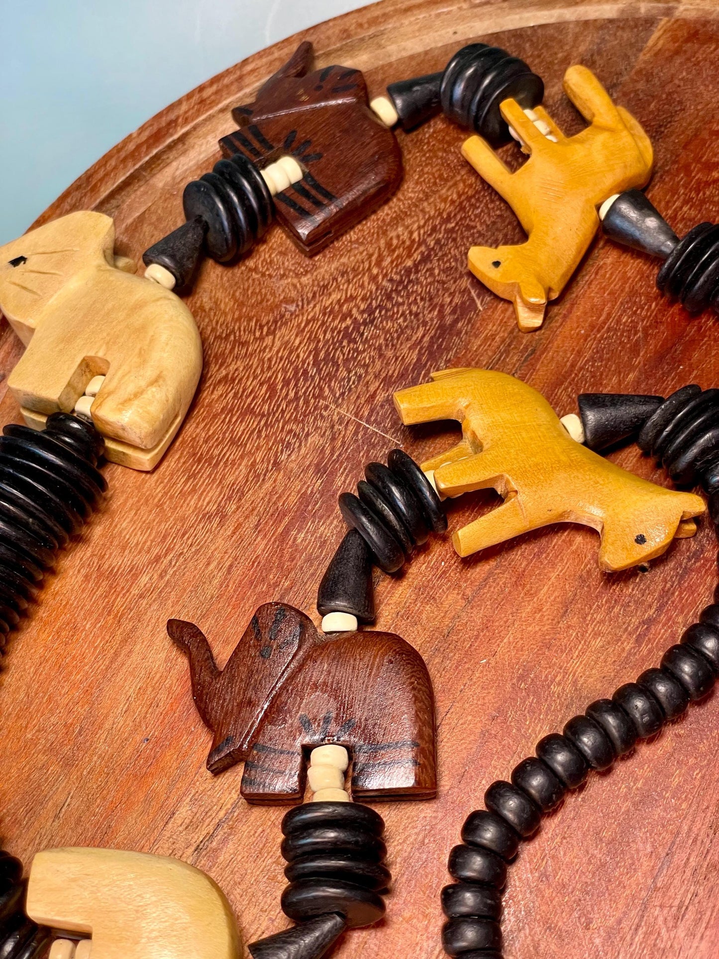 28 inch Wooden Animal Bead Necklace