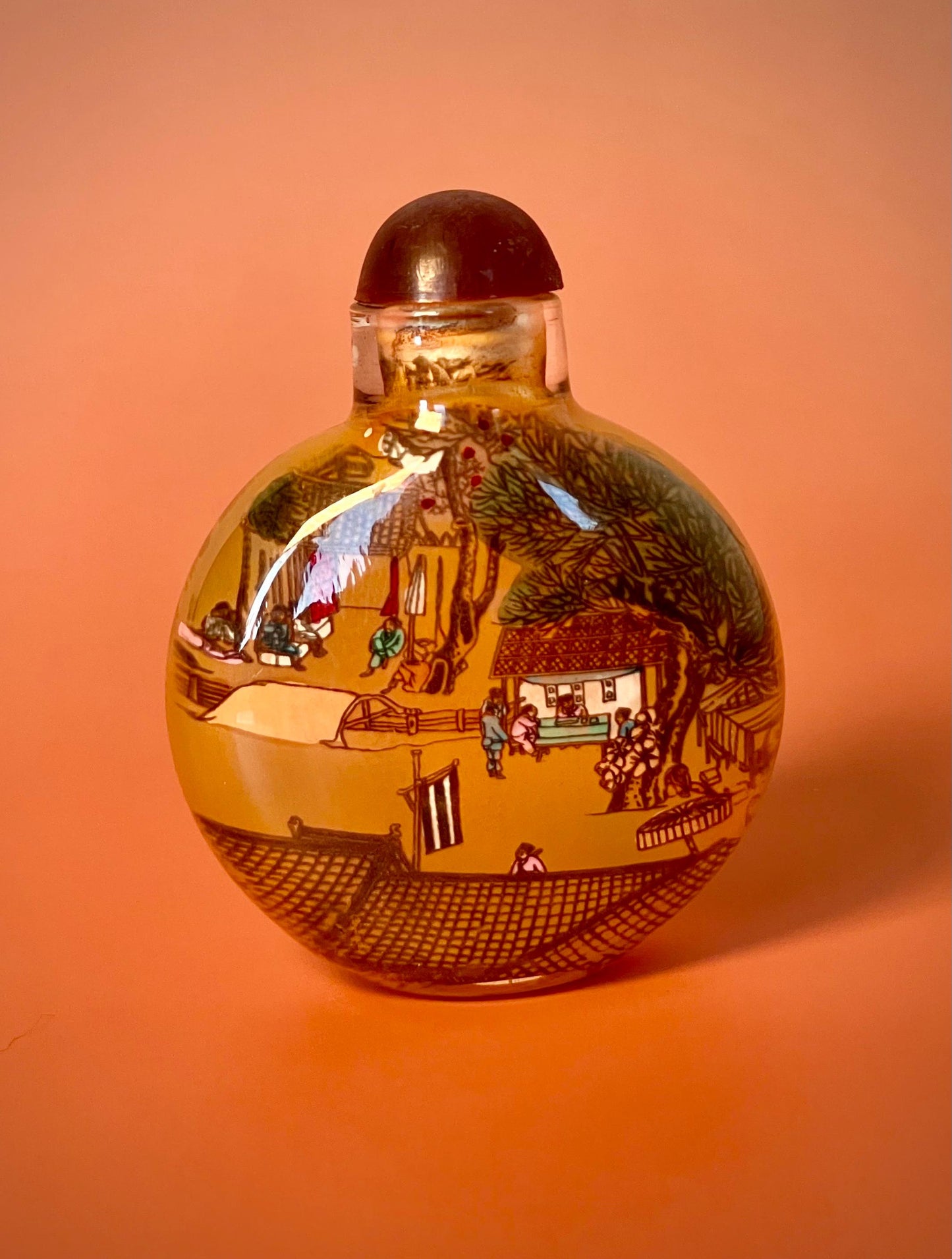 Painted Inside Snuff Bottle - 2.5 Inches - Intricate Village Scene