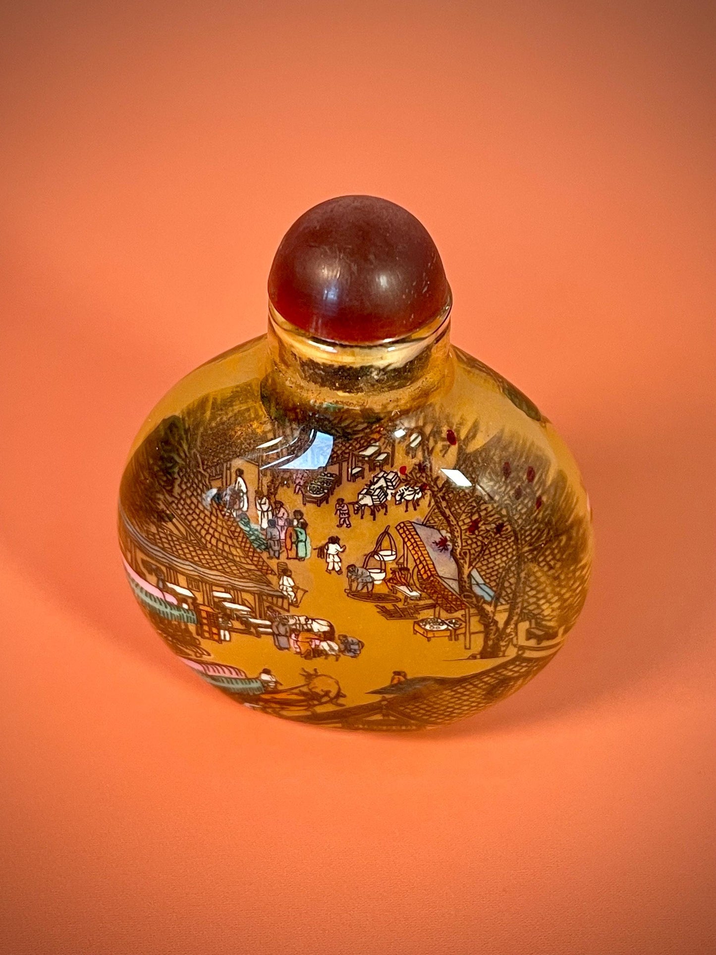 Painted Inside Snuff Bottle - 2.5 Inches - Intricate Village Scene
