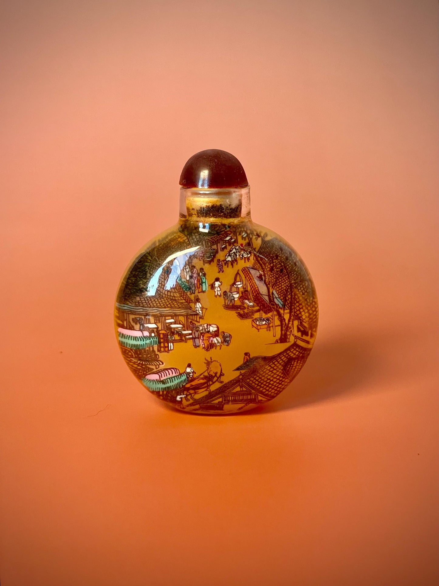Painted Inside Snuff Bottle - 2.5 Inches - Intricate Village Scene