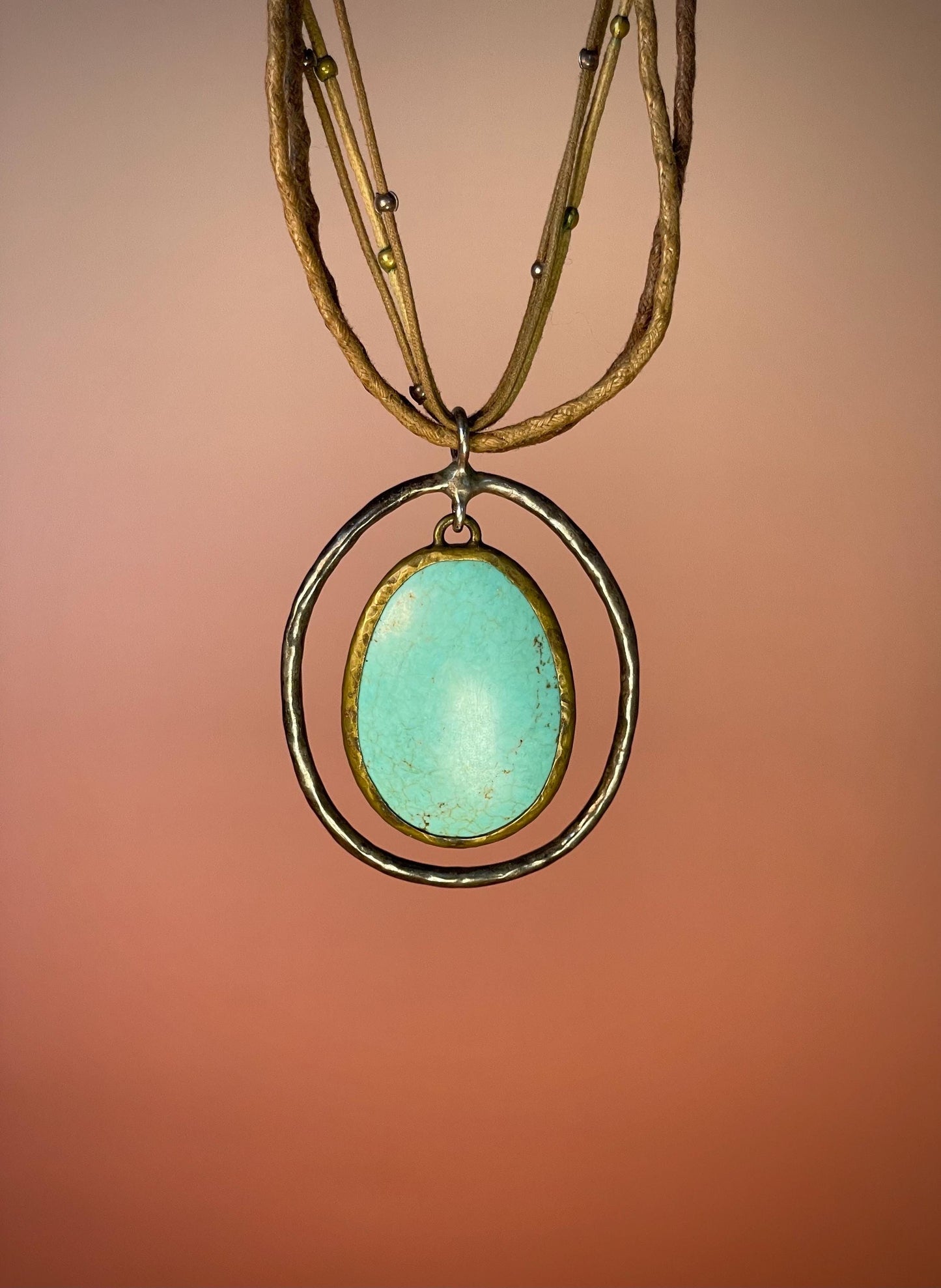20 inch Necklace with 2.5 Turquoise Pendant and leather cord