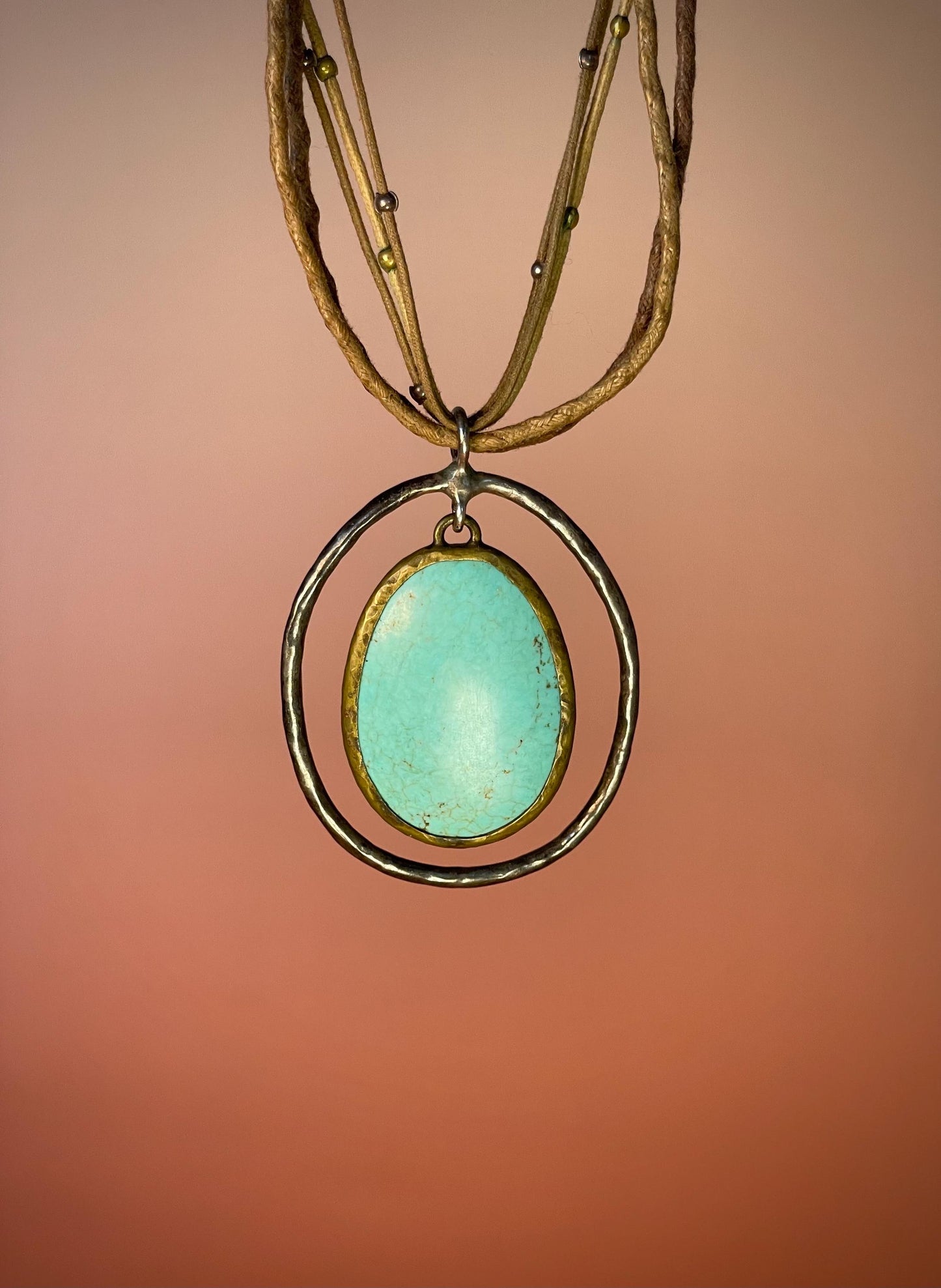 20 Necklace with 2.5 Turquoise Pendant and leather cord