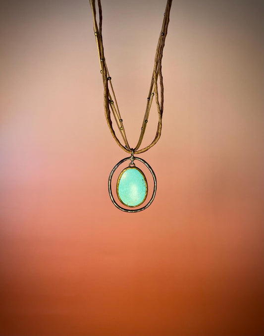 20 Necklace with 2.5 Turquoise Pendant and leather cord
