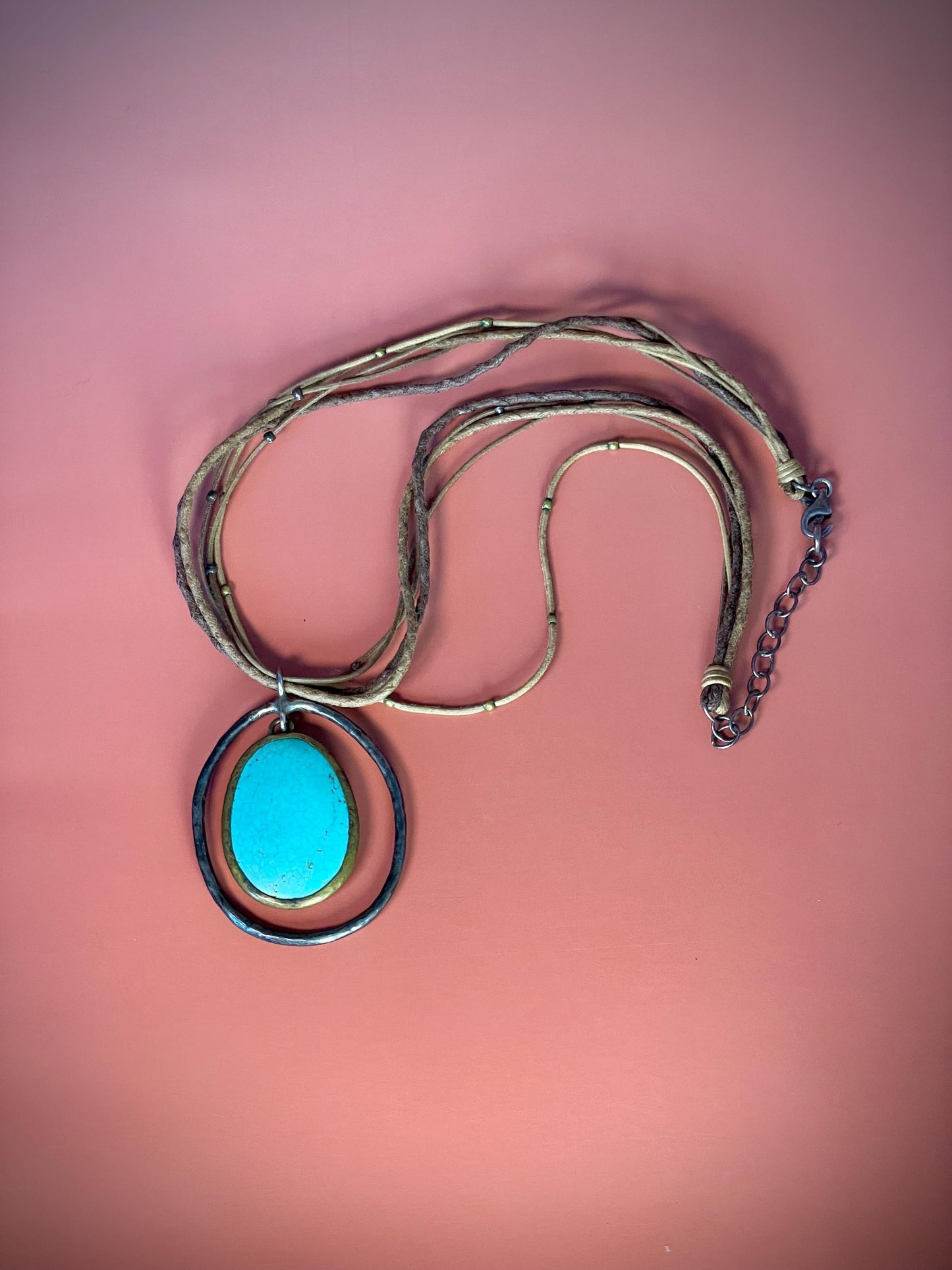 20 Necklace with 2.5 Turquoise Pendant and leather cord