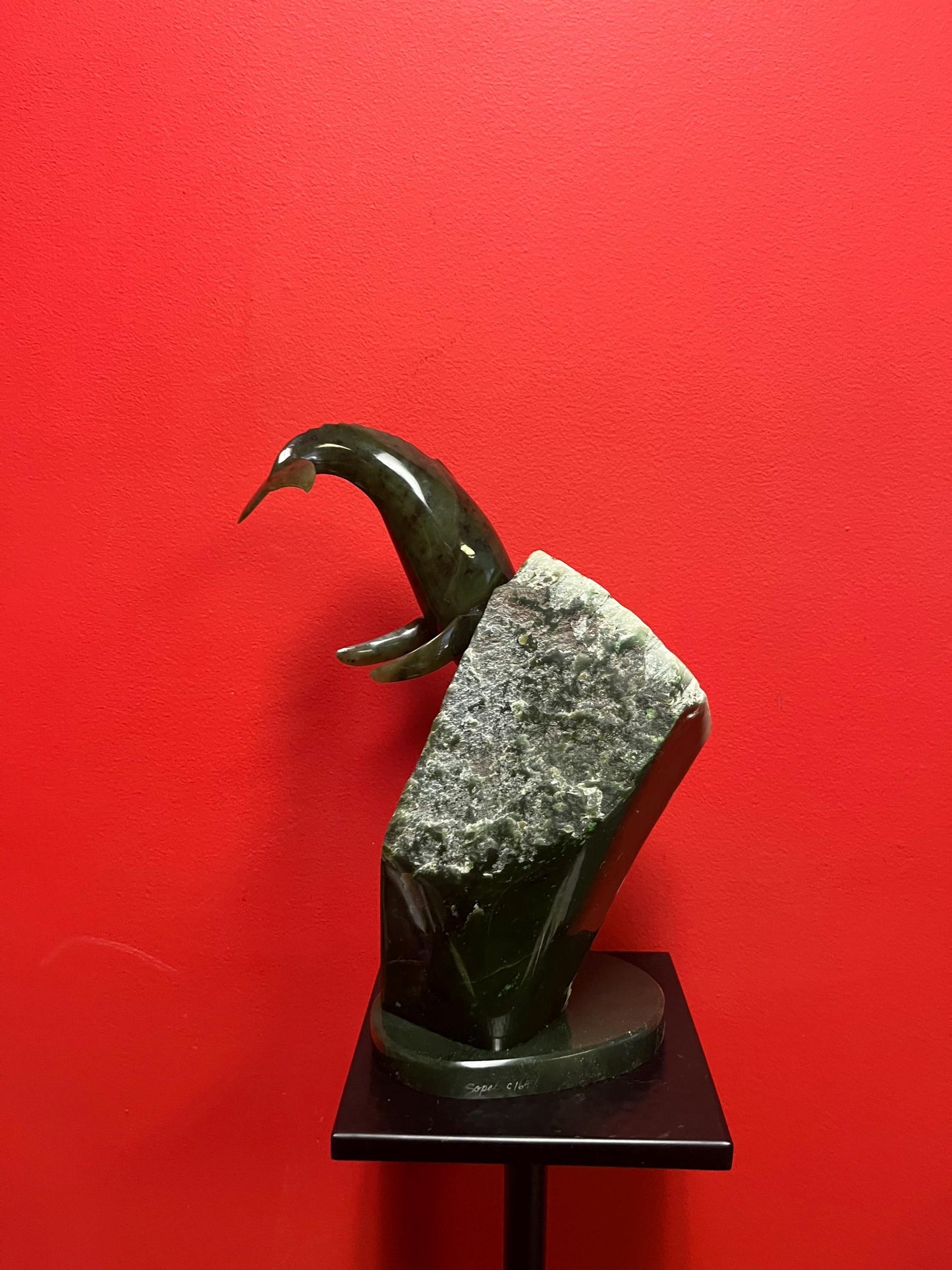 Stunning Canadian BC Jade statue of a killer whale out of a rock LYLE SOPEL  with authentication certificate  valued at 12500 dollars