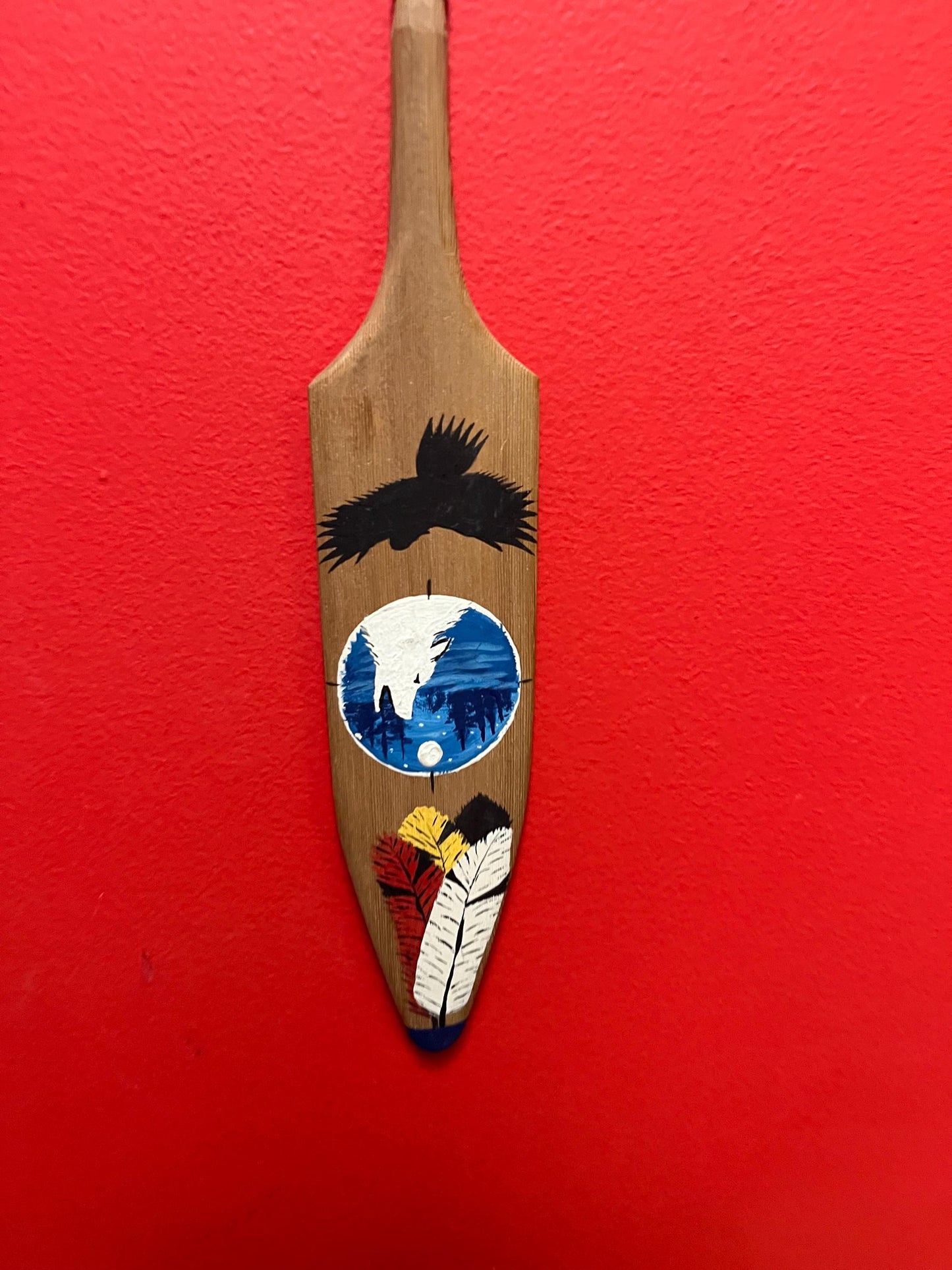 Beautiful 12 inch long indigenous first nations decorated paddle  plaque — older and good value