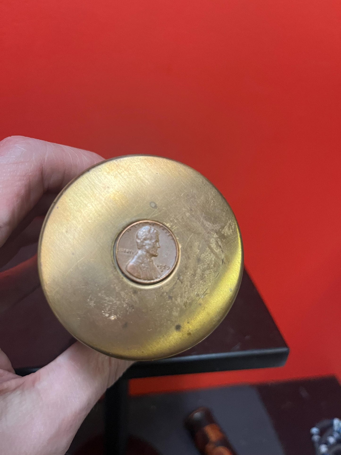 Crazy cool 1950s brass Las Vegas 4 1/2 inch tall money bank