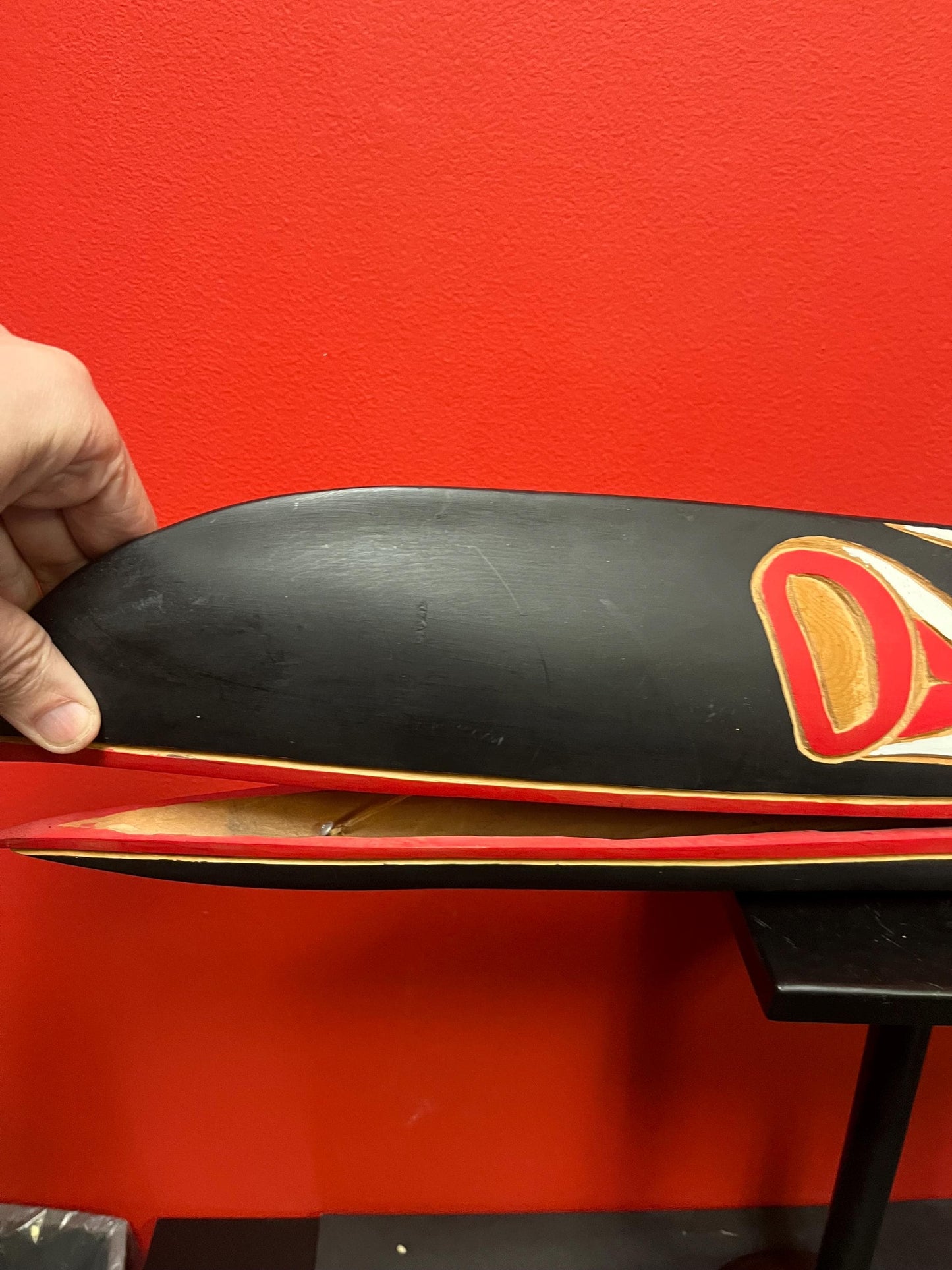 A  Beautiful 28 inch long stained cedar indigenous first nations Pacific northwest Coast transformation paddle plaque  - wow