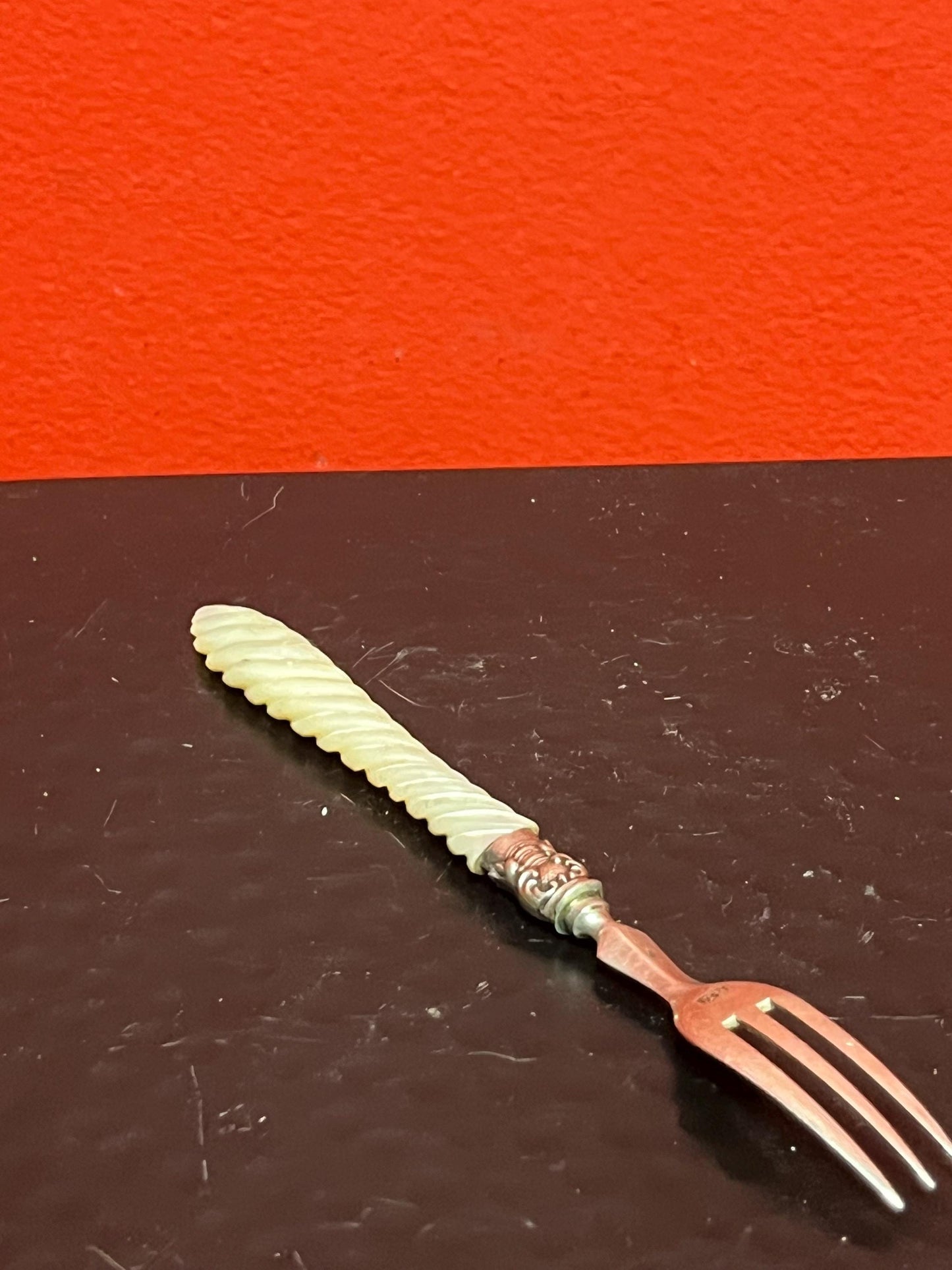 Elegant antique English silver plate and mother of Pearl pickle  fork  great handle  value priced  perfect gift