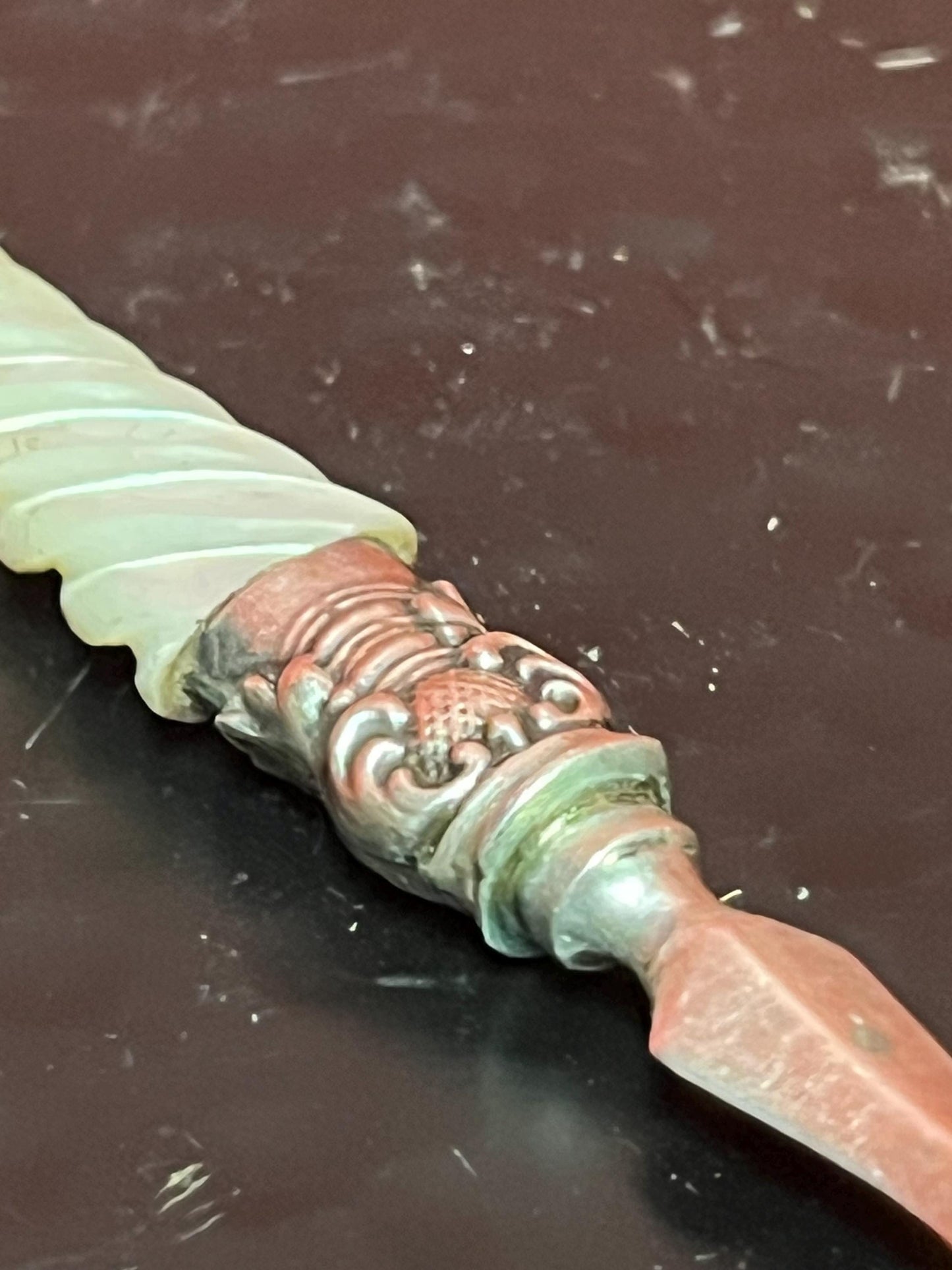 Elegant antique English silver plate and mother of Pearl pickle  fork  great handle  value priced  perfect gift