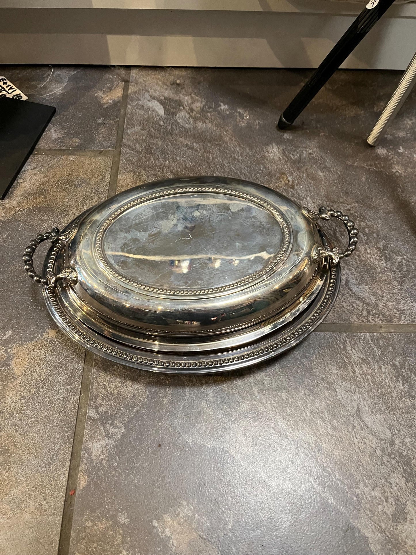 Lovely pair of English silver plated  covered entree dishes  12 x 8 - need light polish and some minor scratches but good condition