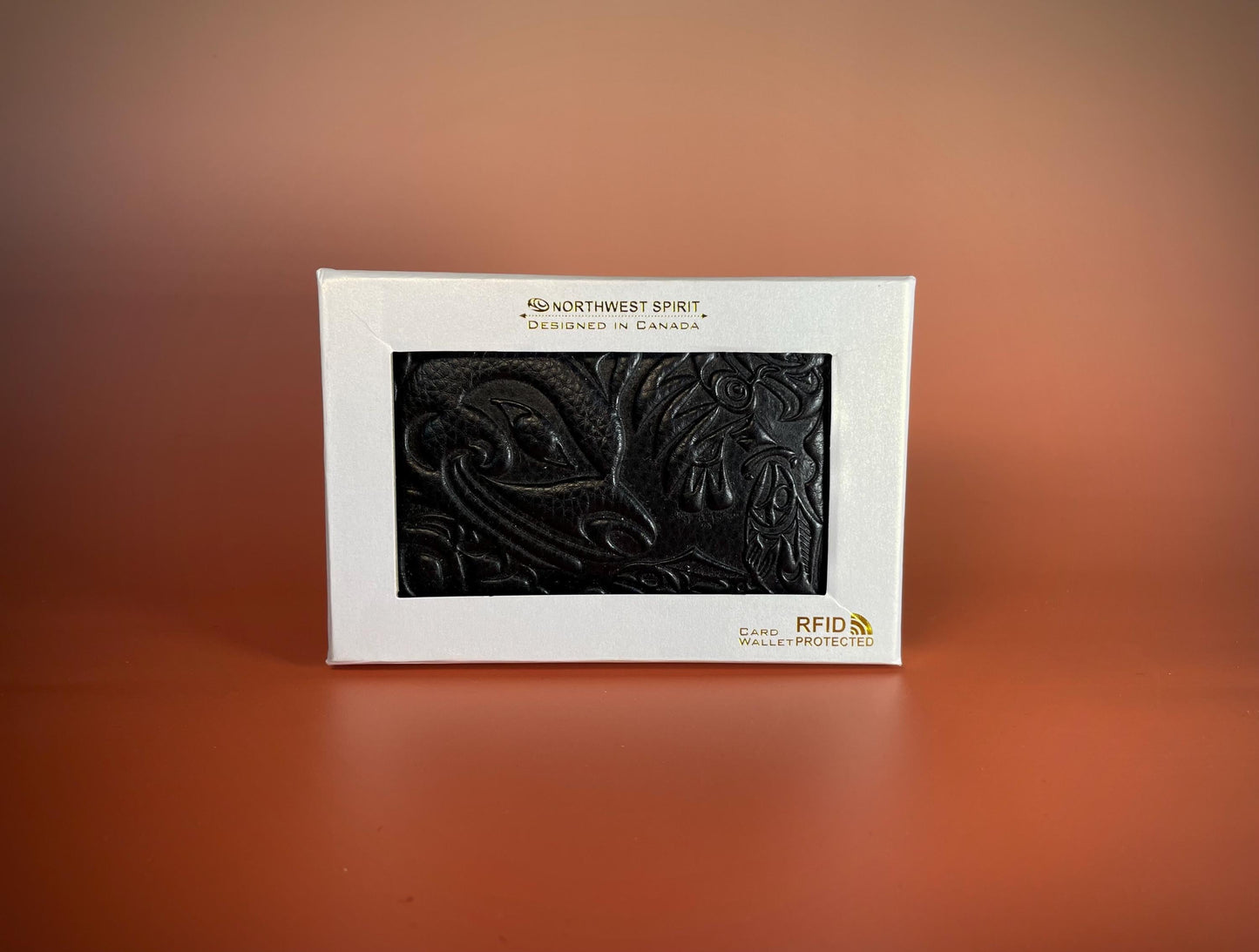 Genuine Leather wallet with design by coast Salish artist Douglas LaFortune