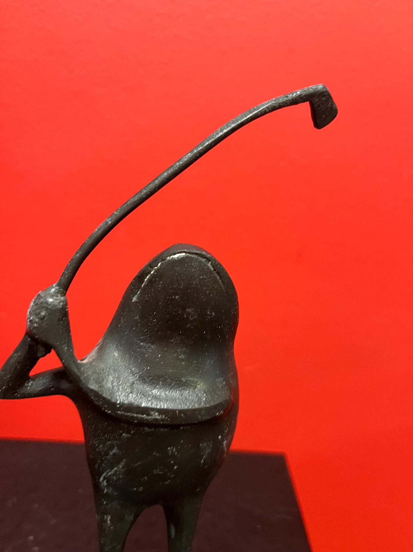 Lovely 8 inch tall bronze frog golfing statue  great patina  wonderful gift