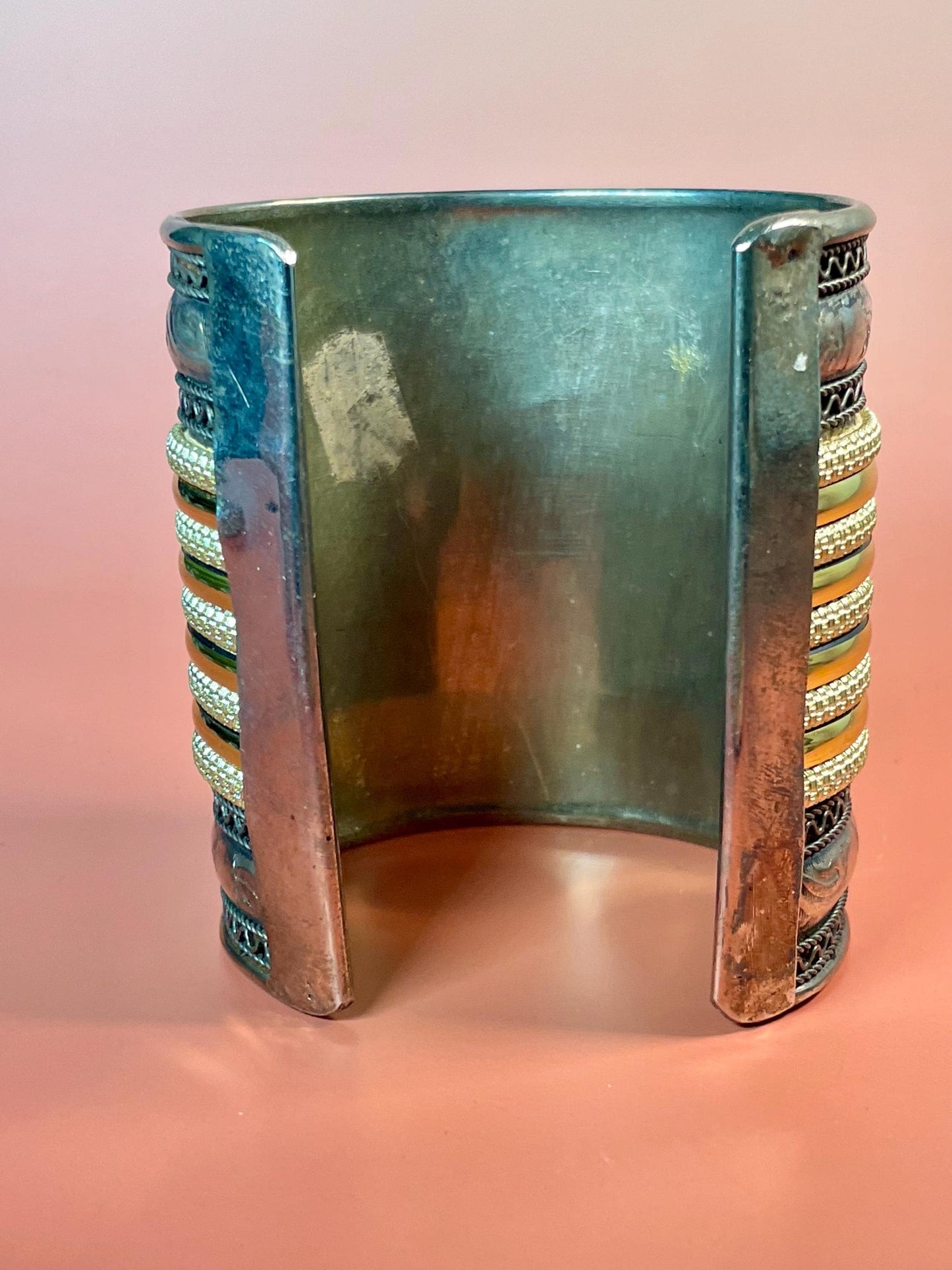 Silver and Gold tone 3 inch long Cuff Bracelet