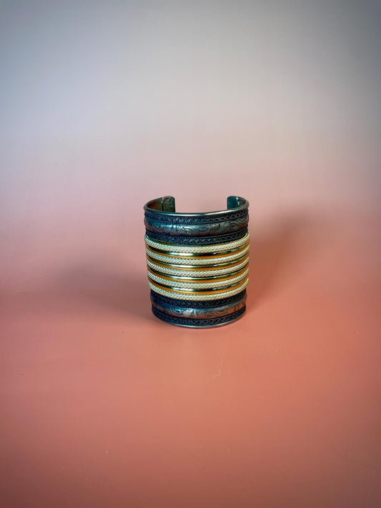 Silver and Gold tone 3 inch long Cuff Bracelet