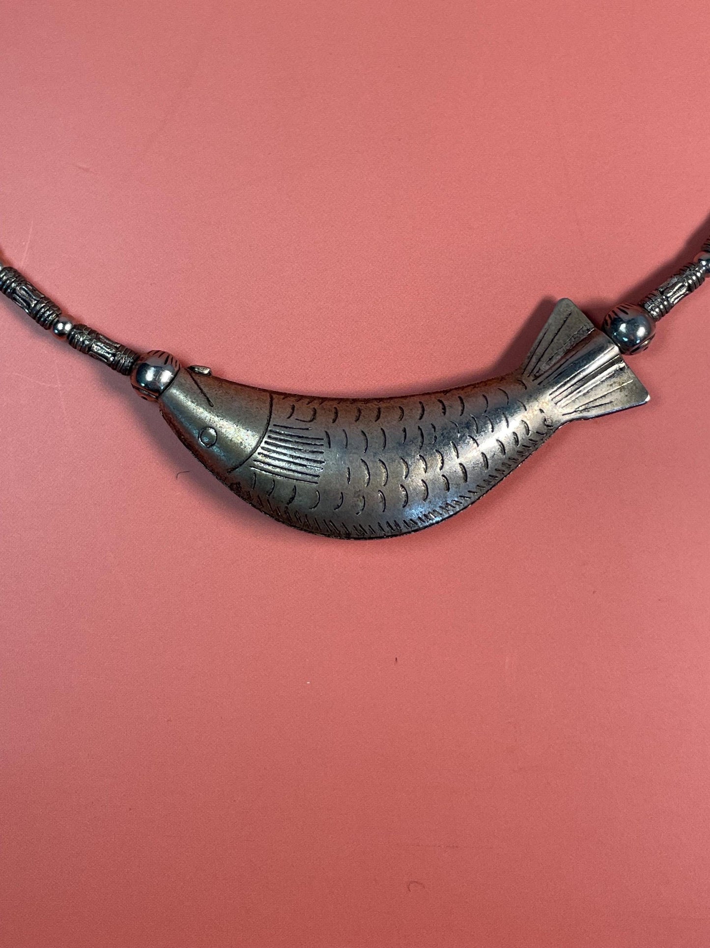 Adjustable Silver Choker Necklace with Fish Pendant  5 Inches