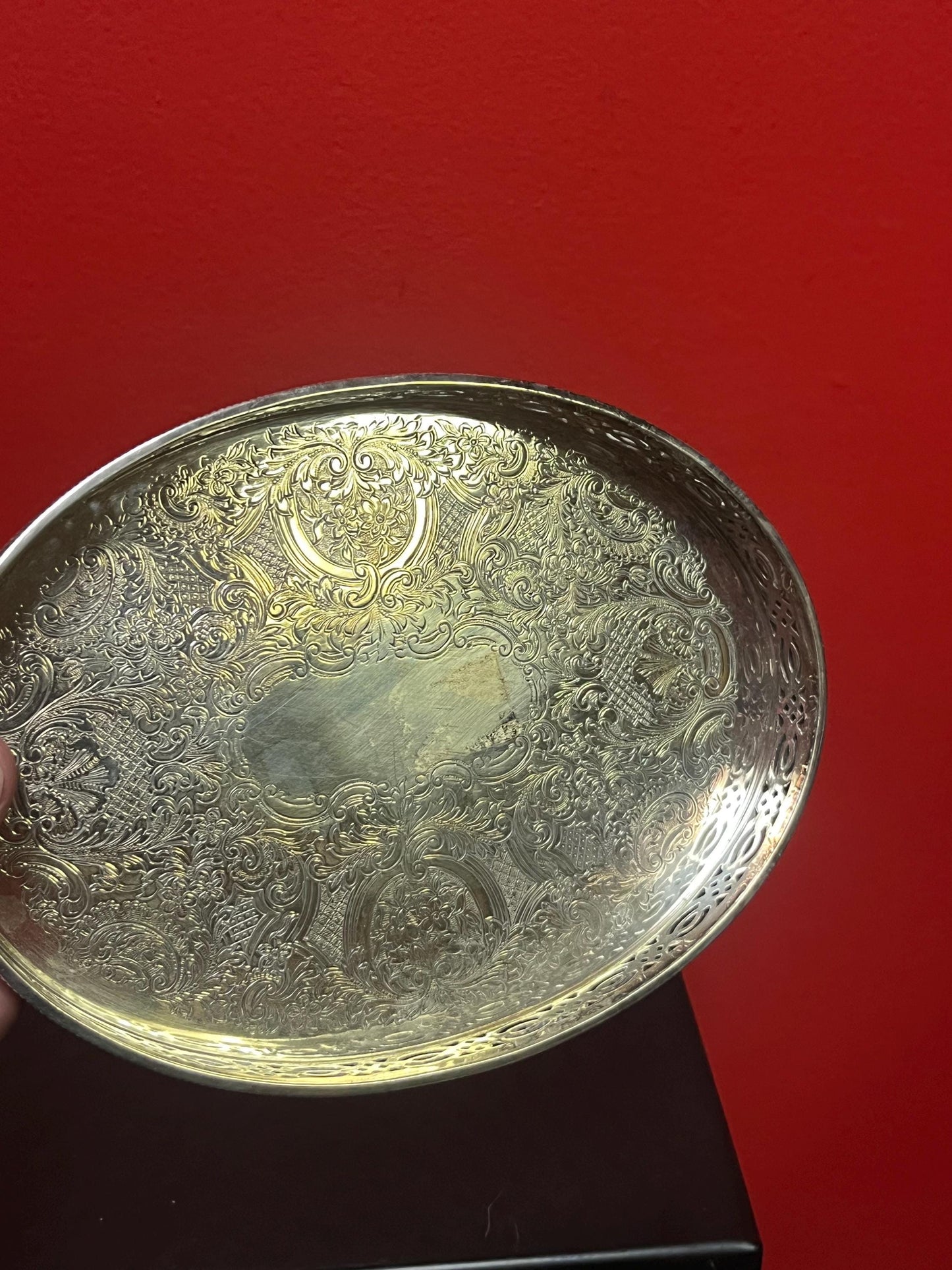 Beautiful 7 x 5 English antique silver plated, miniature gallery tray  very cool  great gift