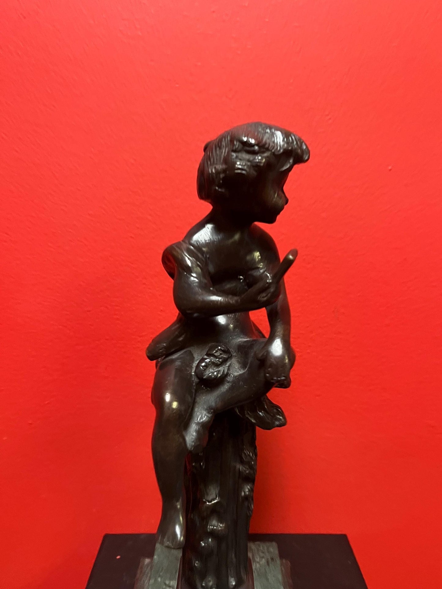 Special hot deal  antique bronze statue of a cherub on marble stand  12 inches tall and 2.8 kg  magnificent patina wow