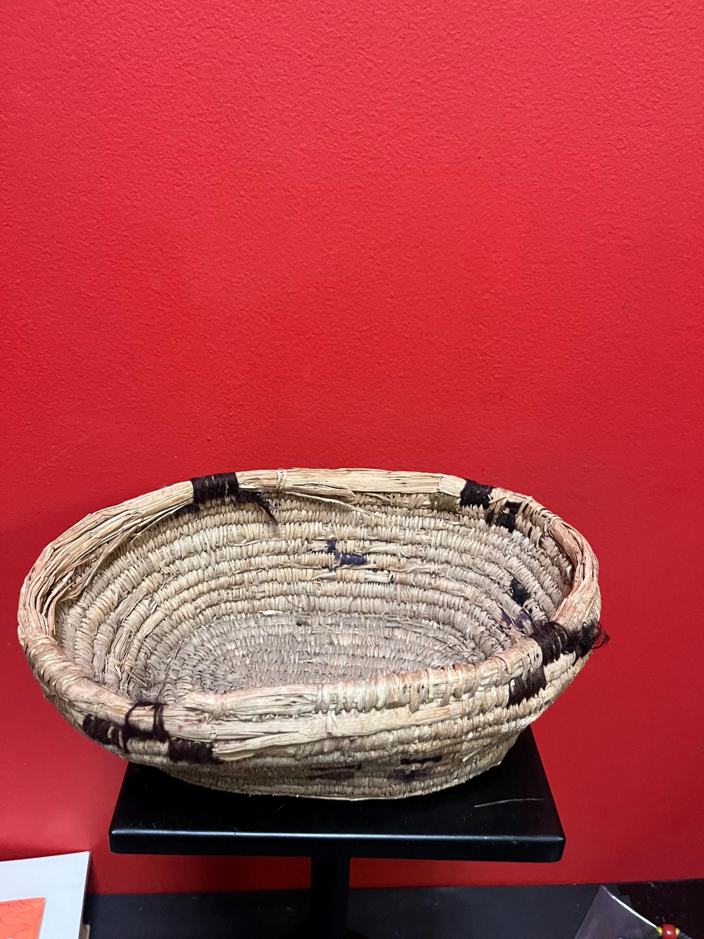 Lovely 10 x 7 x 4 high indigenous first nations basket  not perfect but priced well