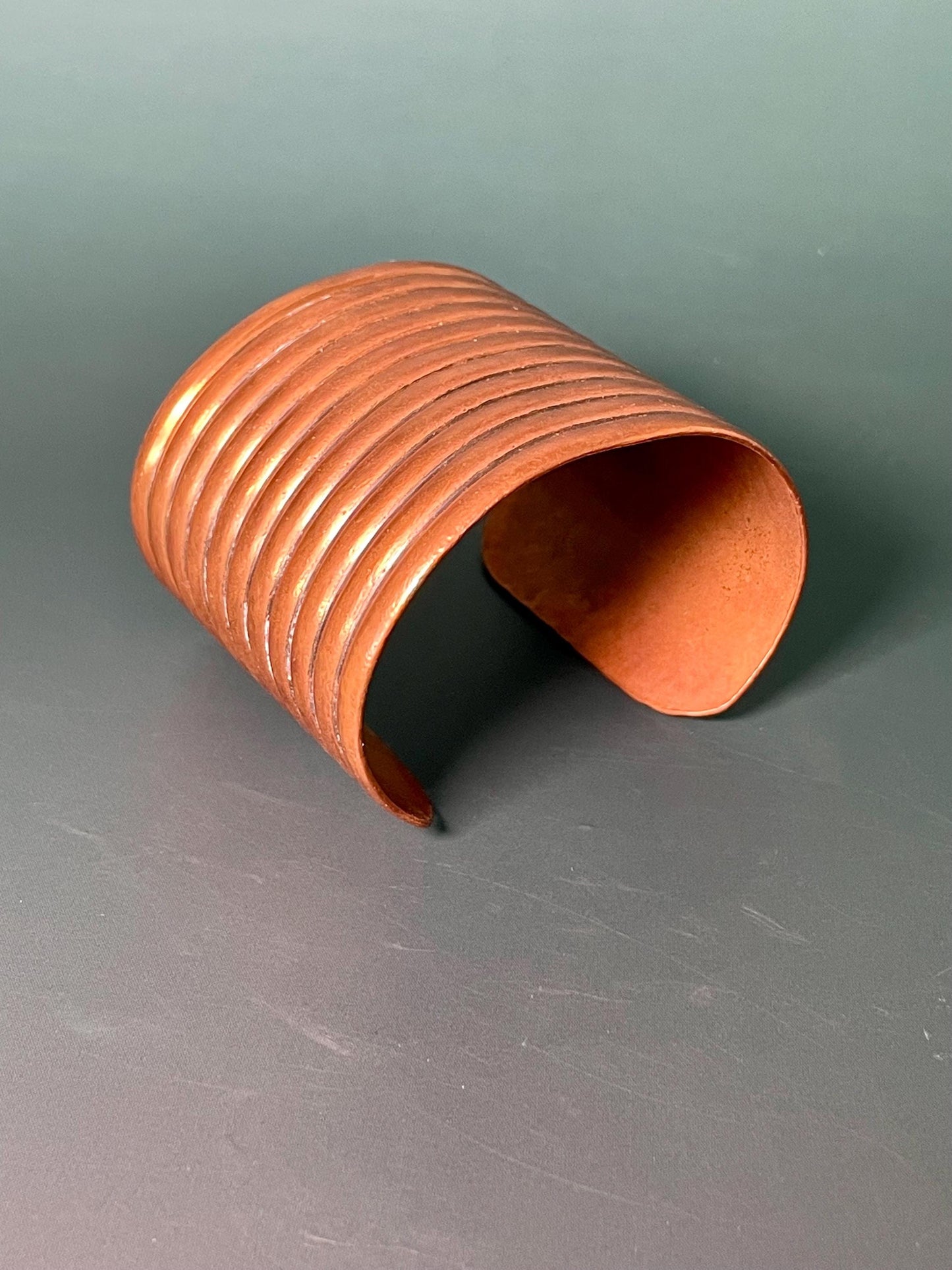 2 inch Ribbed Copper Cuff Bracelet