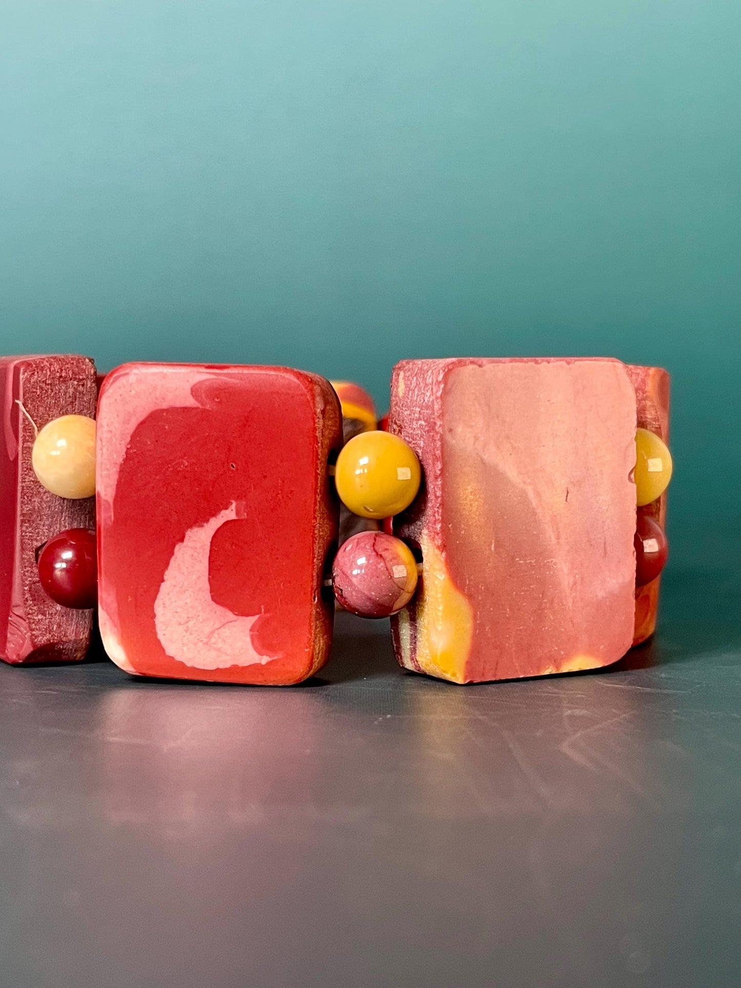 Vibrant Red and Yellow Polished Stone Bracelet - 3 inches