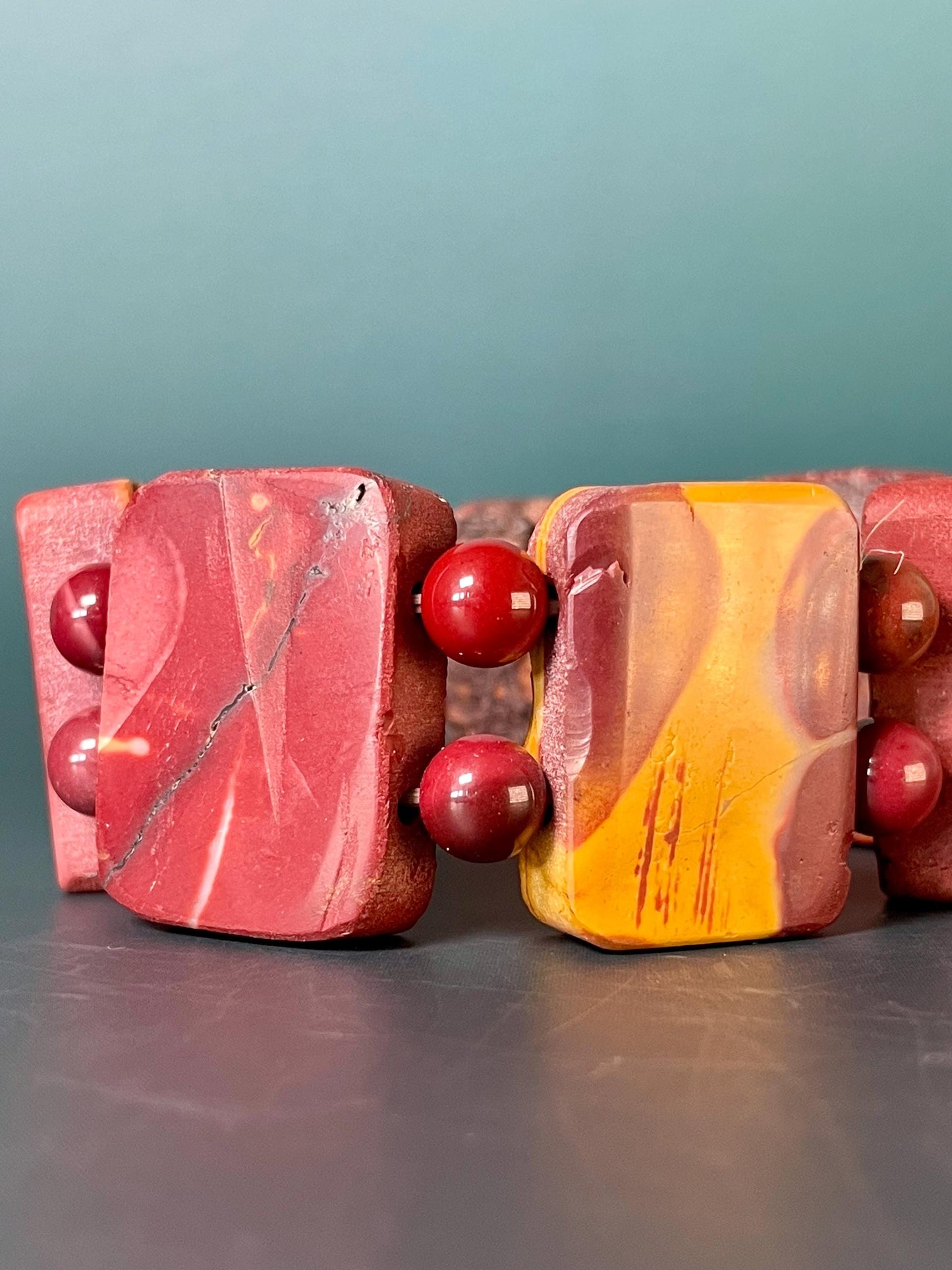 Vibrant Red and Yellow Polished Stone Bracelet - 3 inches