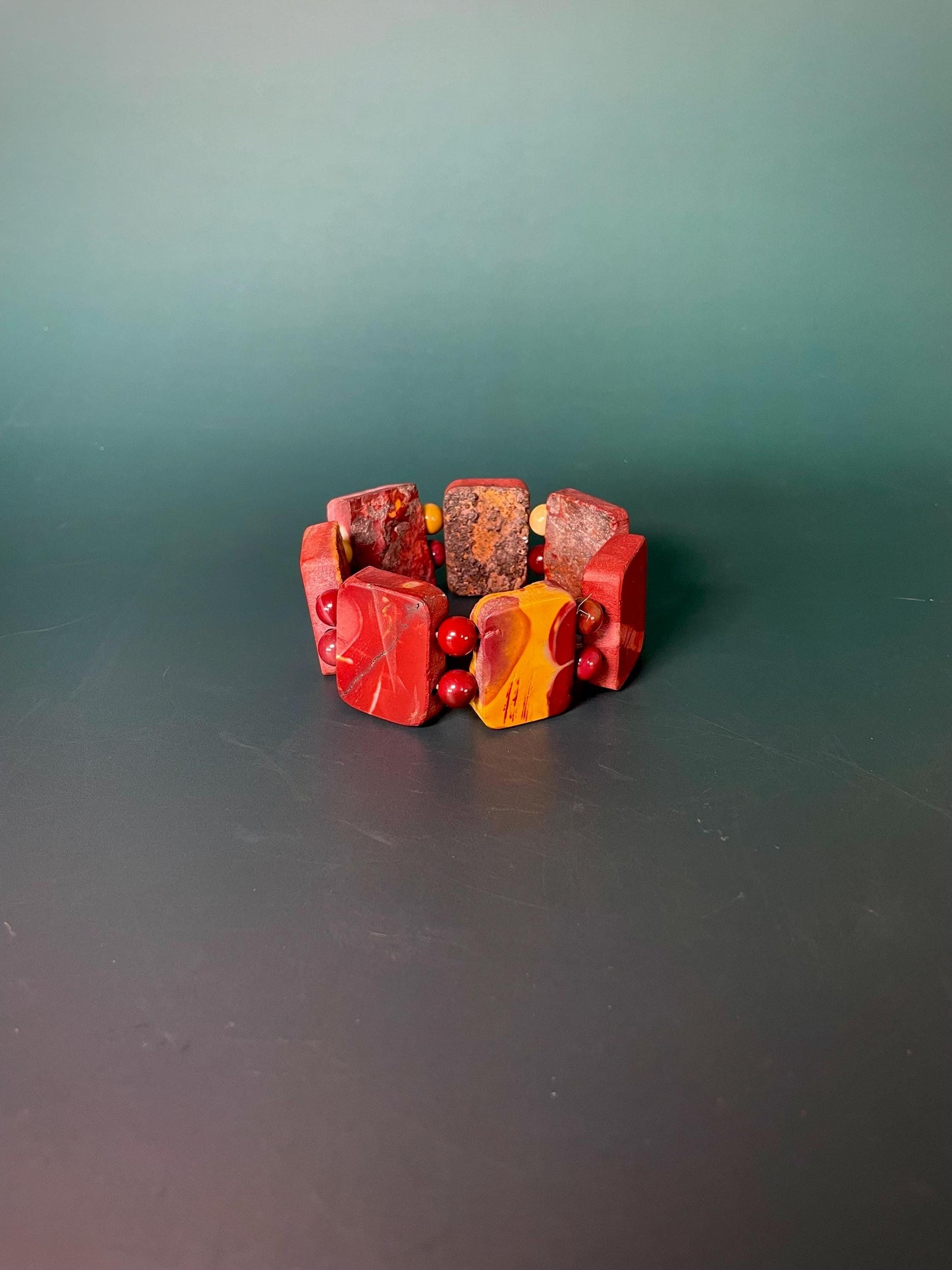 Vibrant Red and Yellow Polished Stone Bracelet - 3 inches