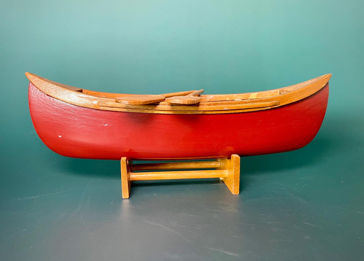 Handcrafted Wooden Canoe with Stand and Paddles  7.5 x 2.5 inches