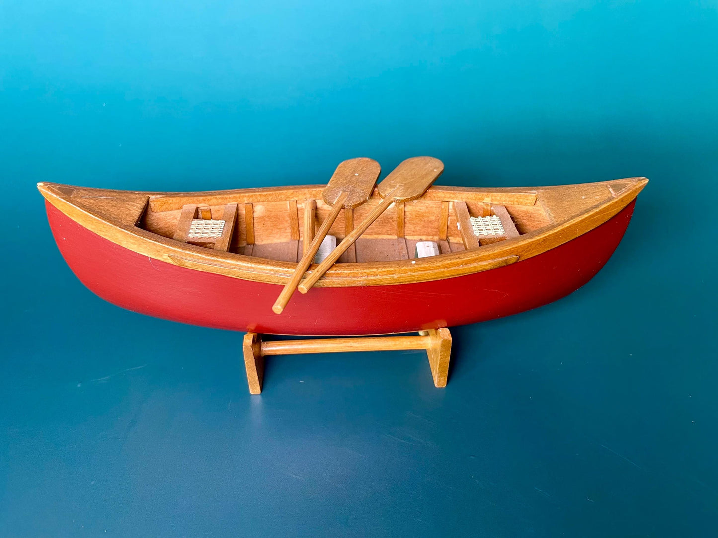 Handcrafted Wooden Canoe with Stand and Paddles  7.5 x 2.5 inches