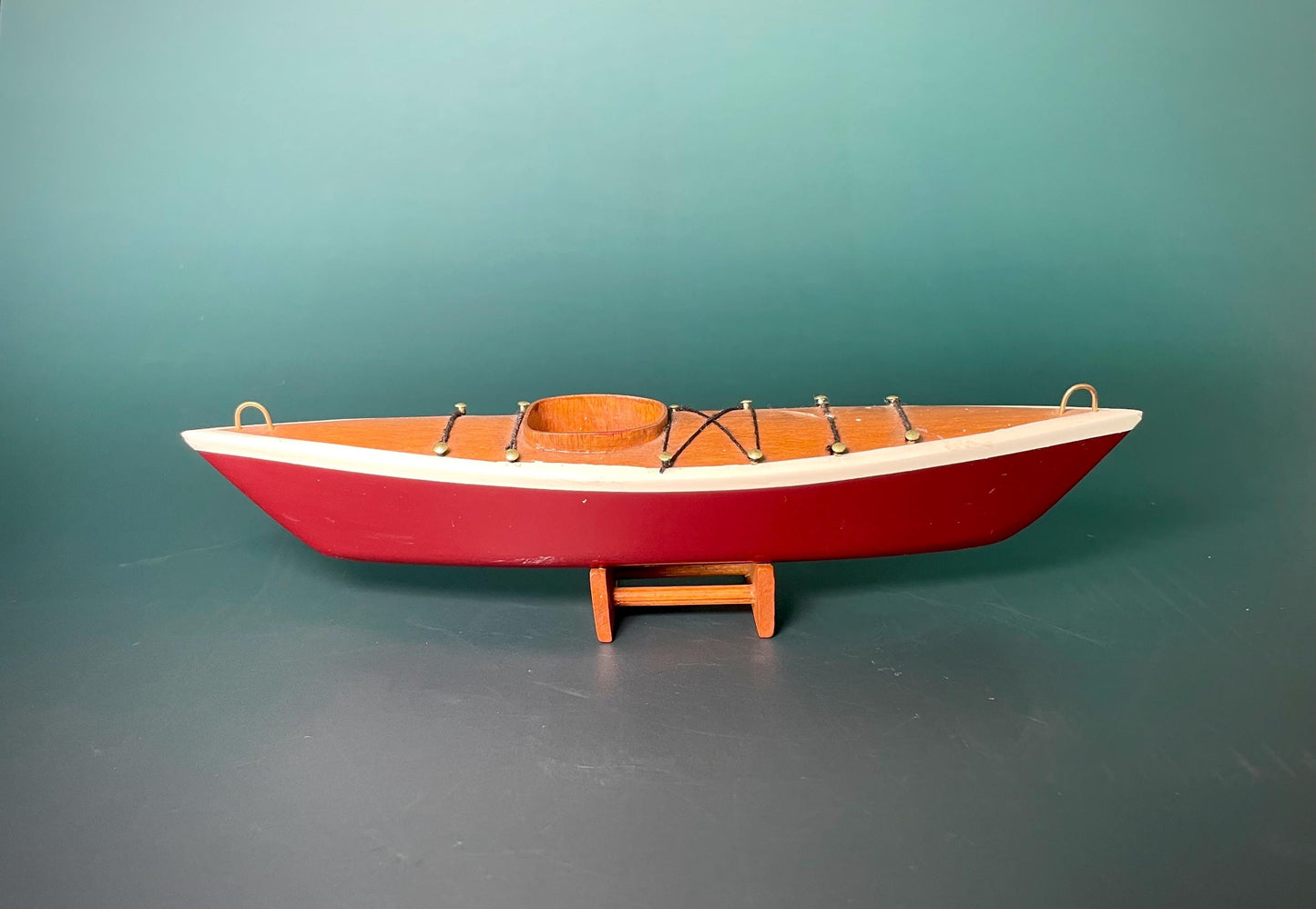 Handcrafted Wooden Kayak with Stand  8 inch x 1.5 inch High