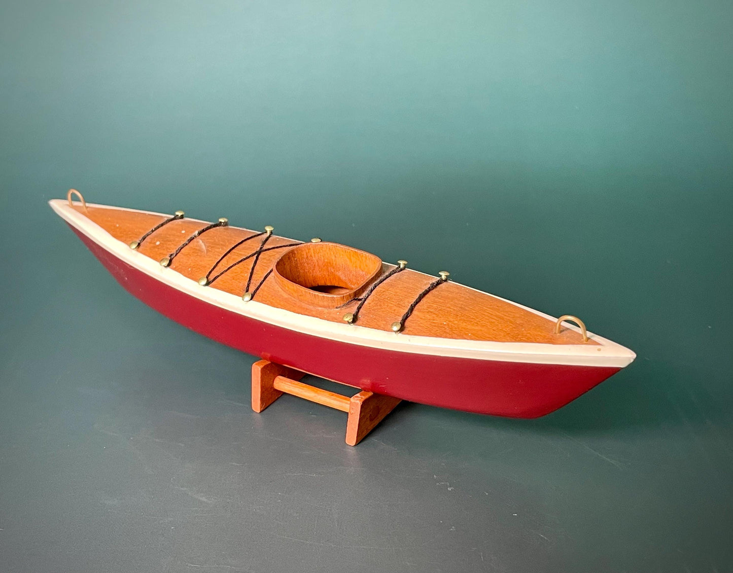 Handcrafted Wooden Kayak with Stand  8 inch x 1.5 inch High