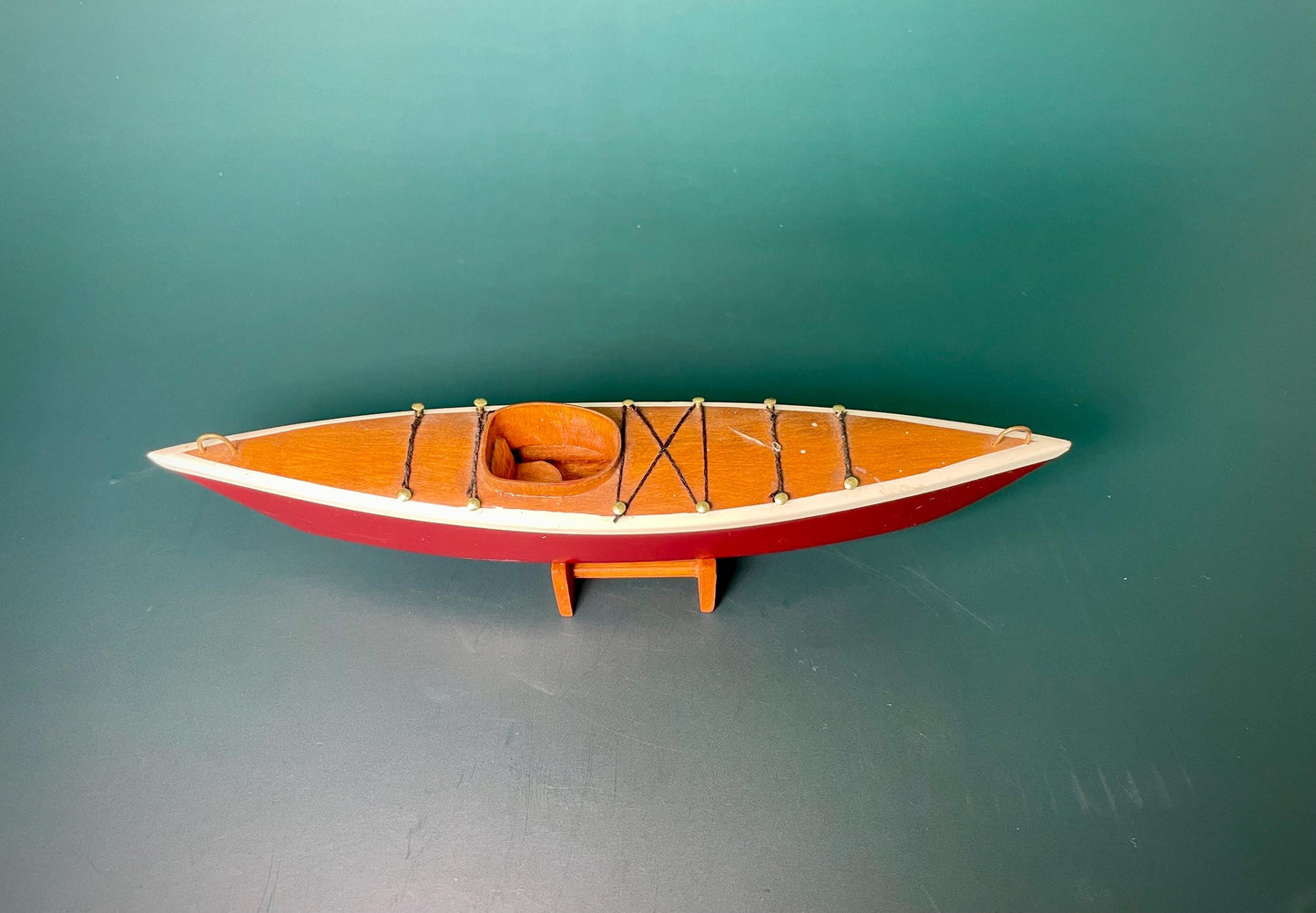 Handcrafted Wooden Kayak with Stand  8 inch x 1.5 inch High