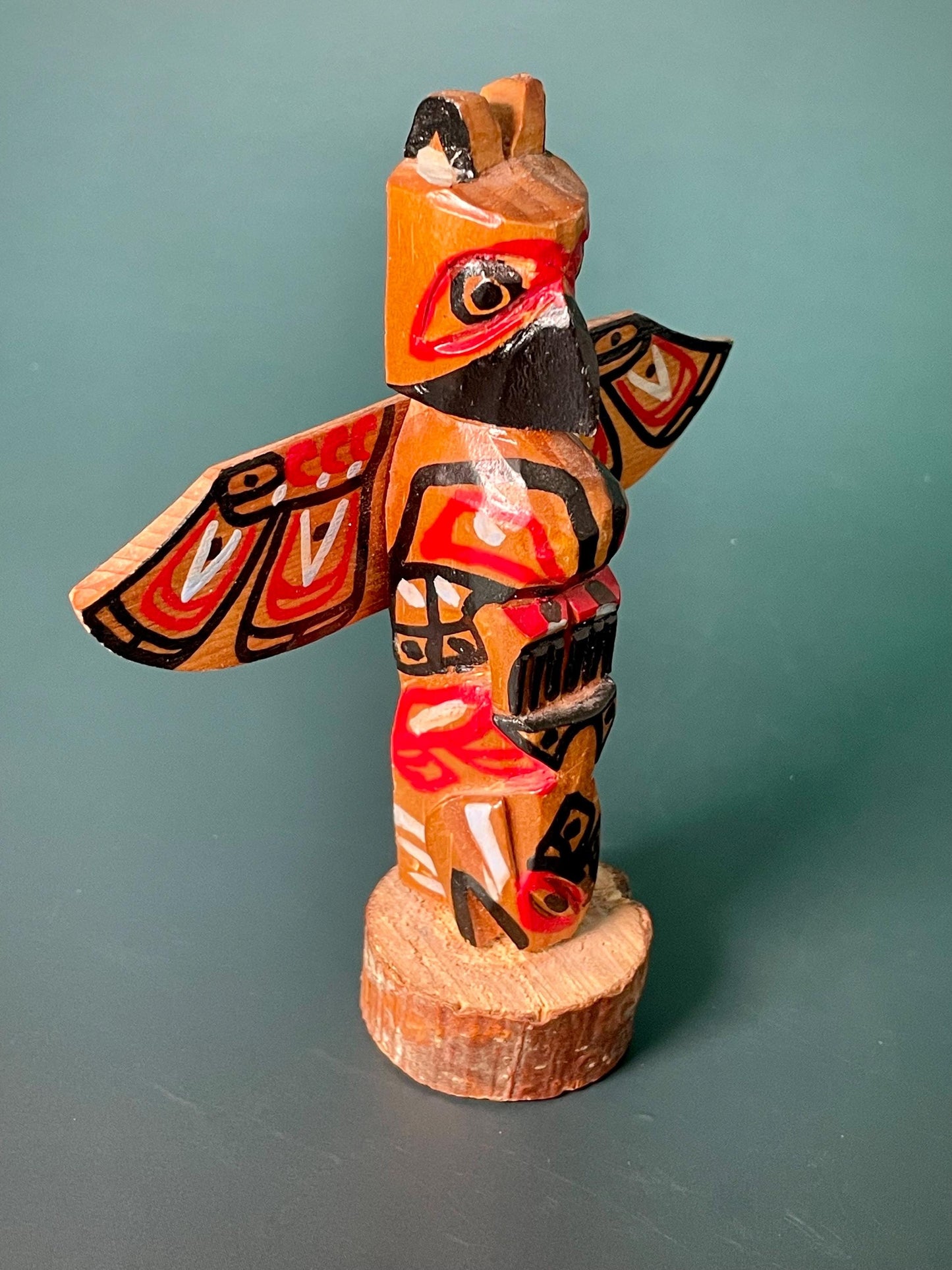 Hand-Carved Hand-Painted Indigenous Totem  4.5 inch with 4 inch Wingspan