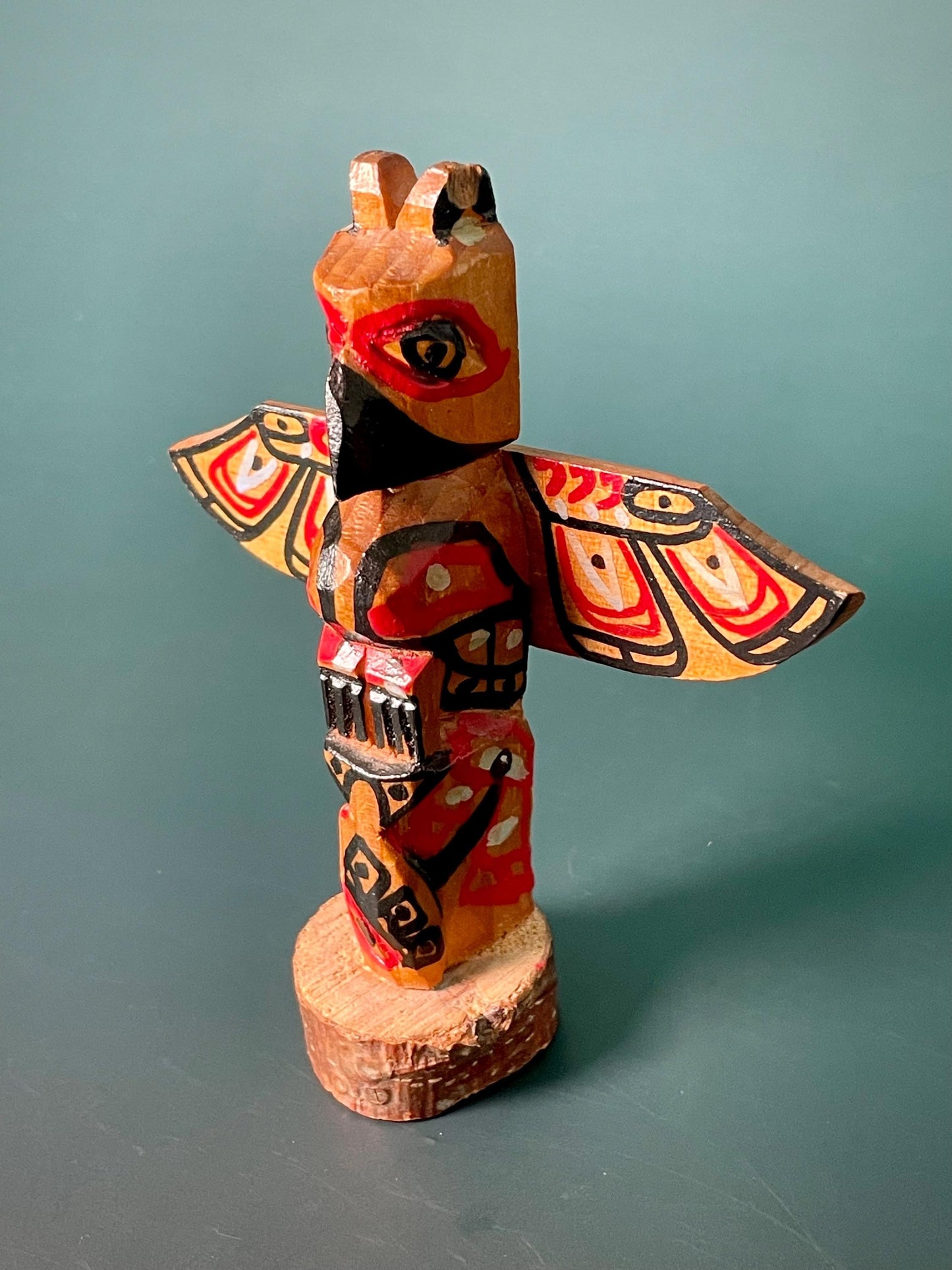 Hand-Carved Hand-Painted Indigenous Totem  4.5 inch with 4 inch Wingspan