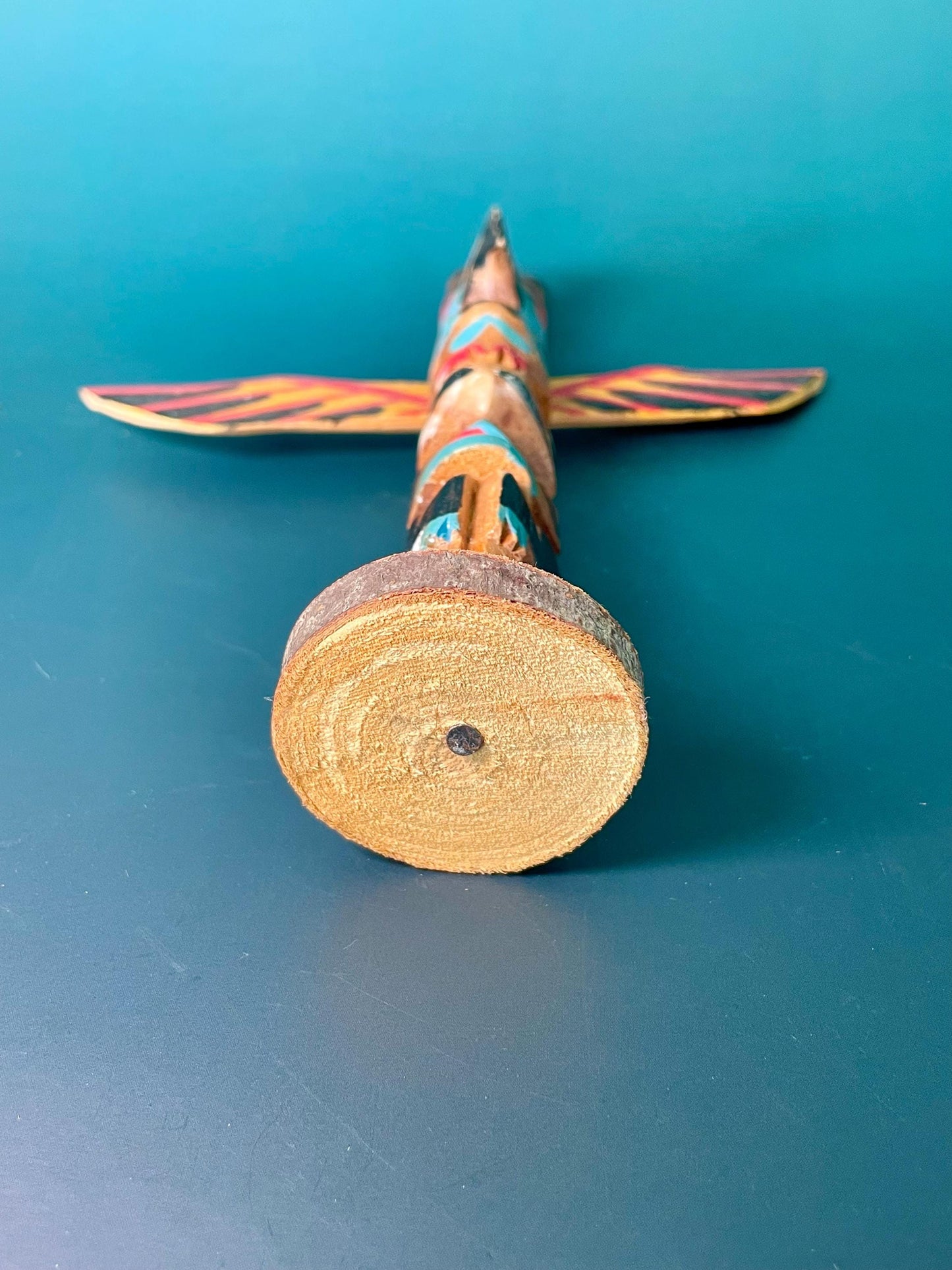 Hand-Carved Hand-Painted Indigenous Totem  9 inches Tall with 7inch Wingspan