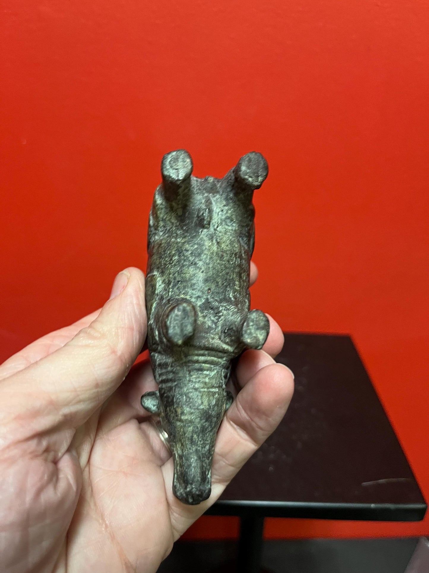 Fabulous 5 inch long old Chinese bronze rhinoceros  wonderful patina  value priced