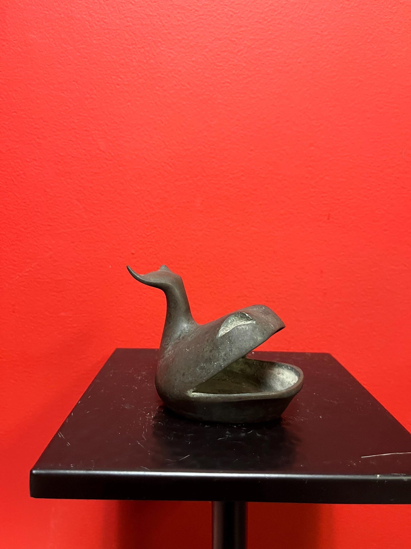 Beautiful 5 inch long antique bronze whale ashtray or ornament  great patina  moby dick vibes