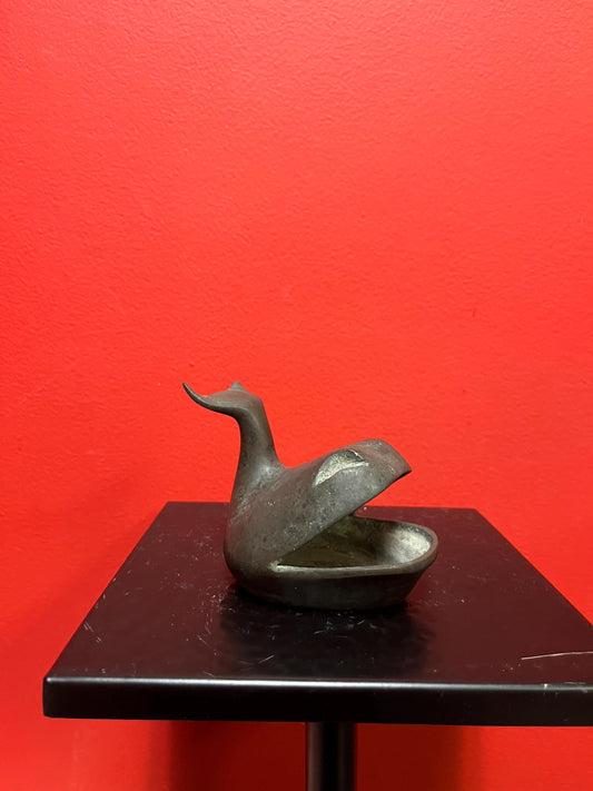 Beautiful 5 inch long antique bronze whale ashtray or ornament  great patina  moby dick vibes