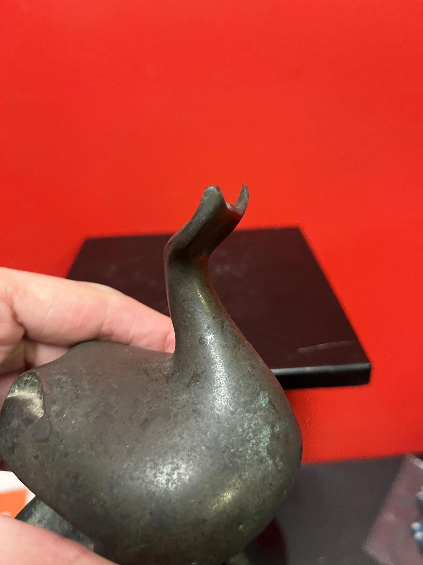 Beautiful 5 inch long antique bronze whale ashtray or ornament  great patina  moby dick vibes