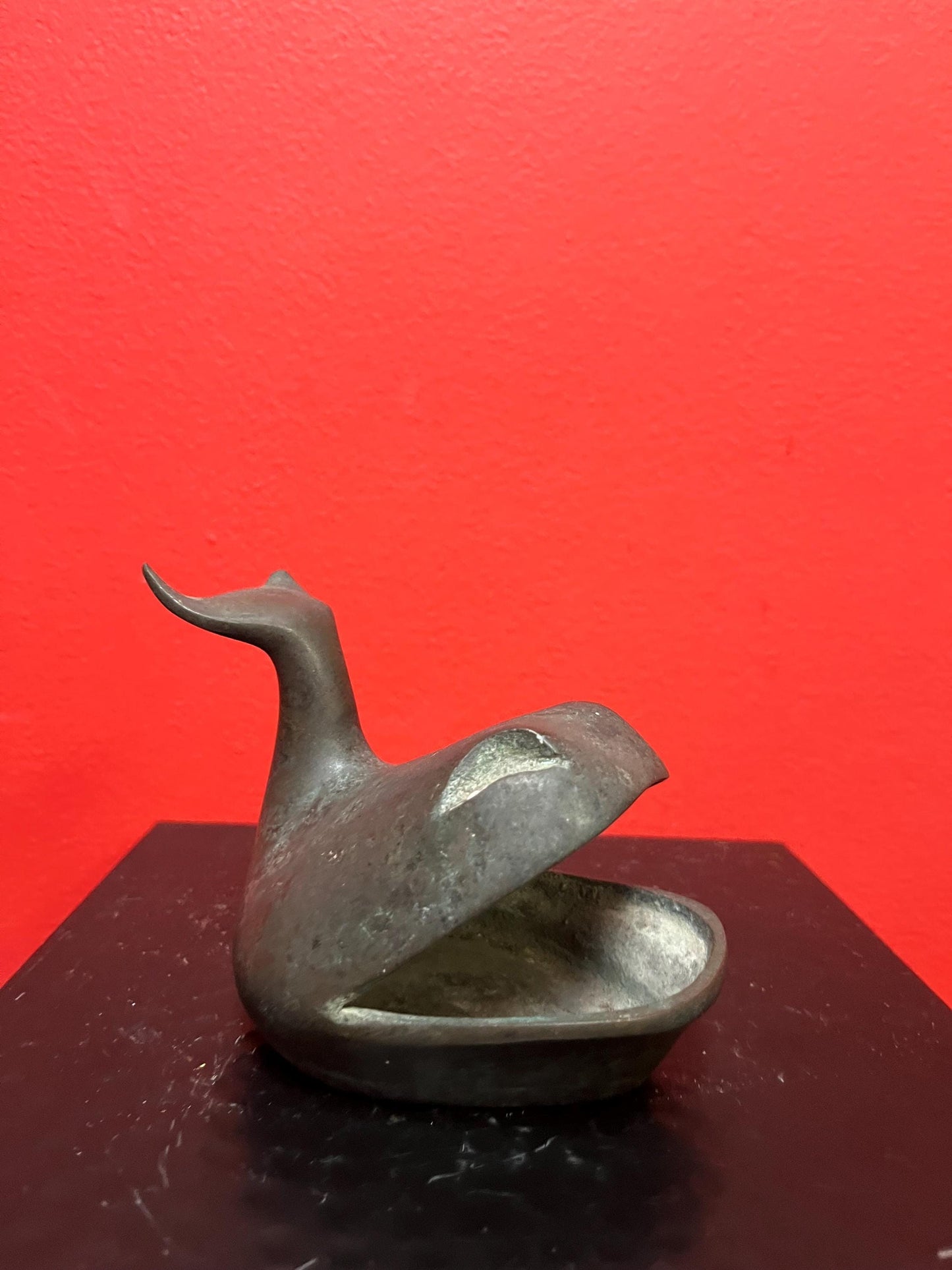 Beautiful 5 inch long antique bronze whale ashtray or ornament  great patina  moby dick vibes