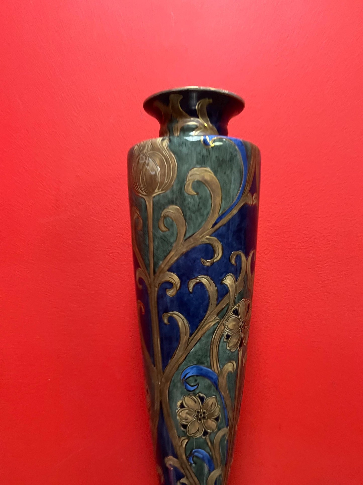 19 inch tall stunning antique European signed vase  art nouveau special  mint condition