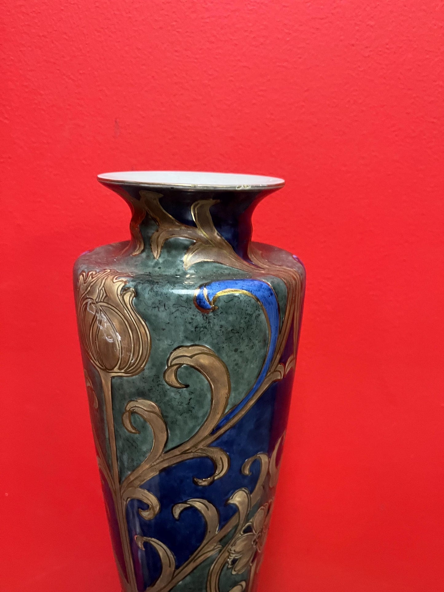 19 inch tall stunning antique European signed vase  art nouveau special  mint condition