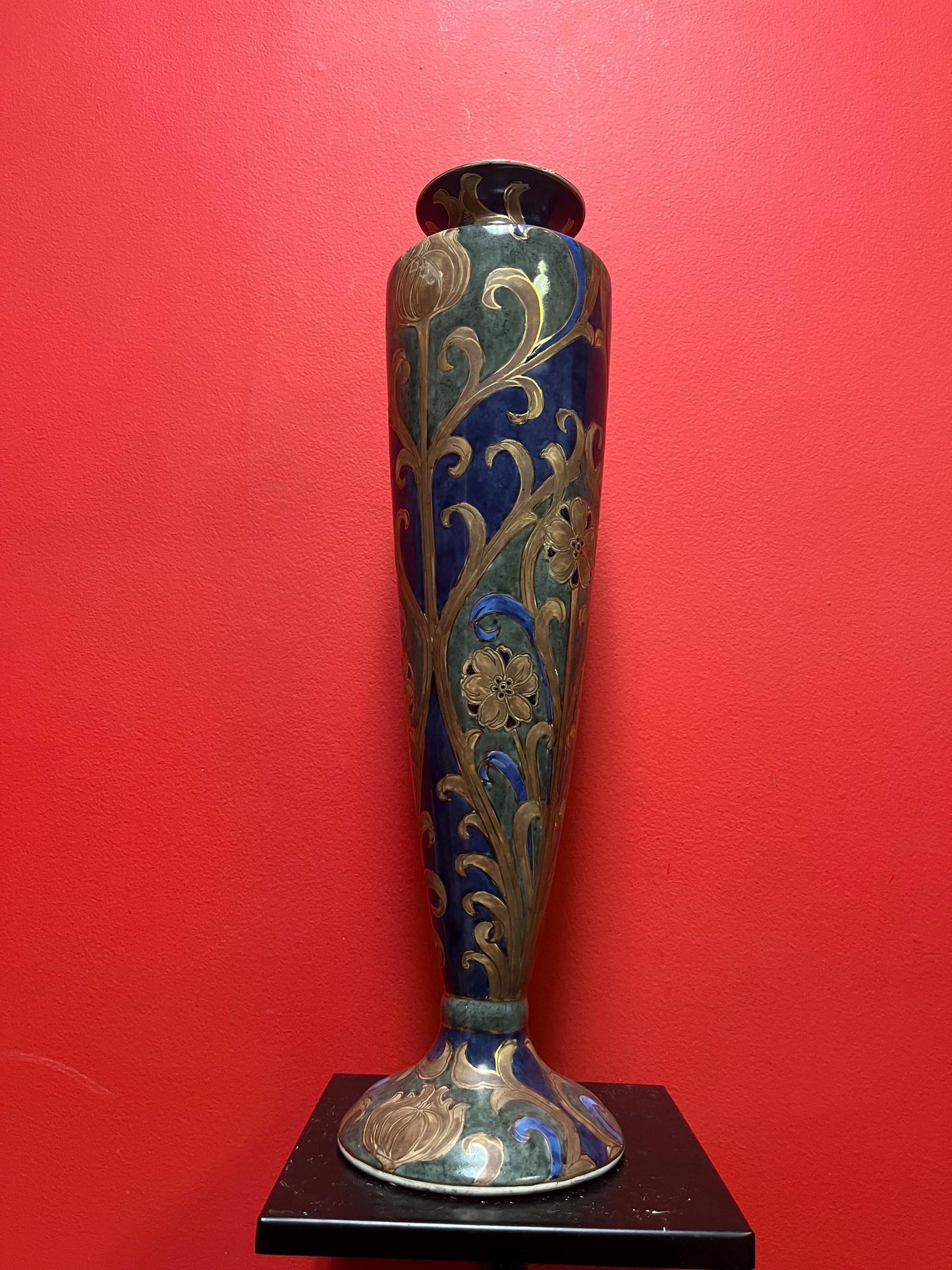19 inch tall stunning antique European signed vase  art nouveau special  mint condition