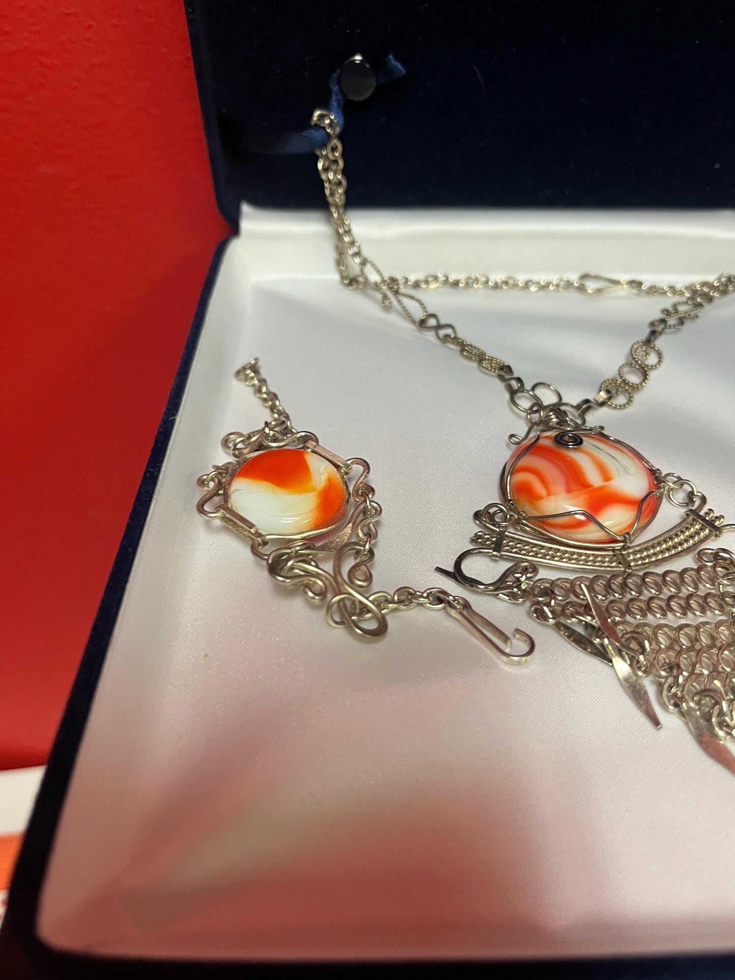 Persian untested silver and glass jewellery set  beautiful quality and look with box